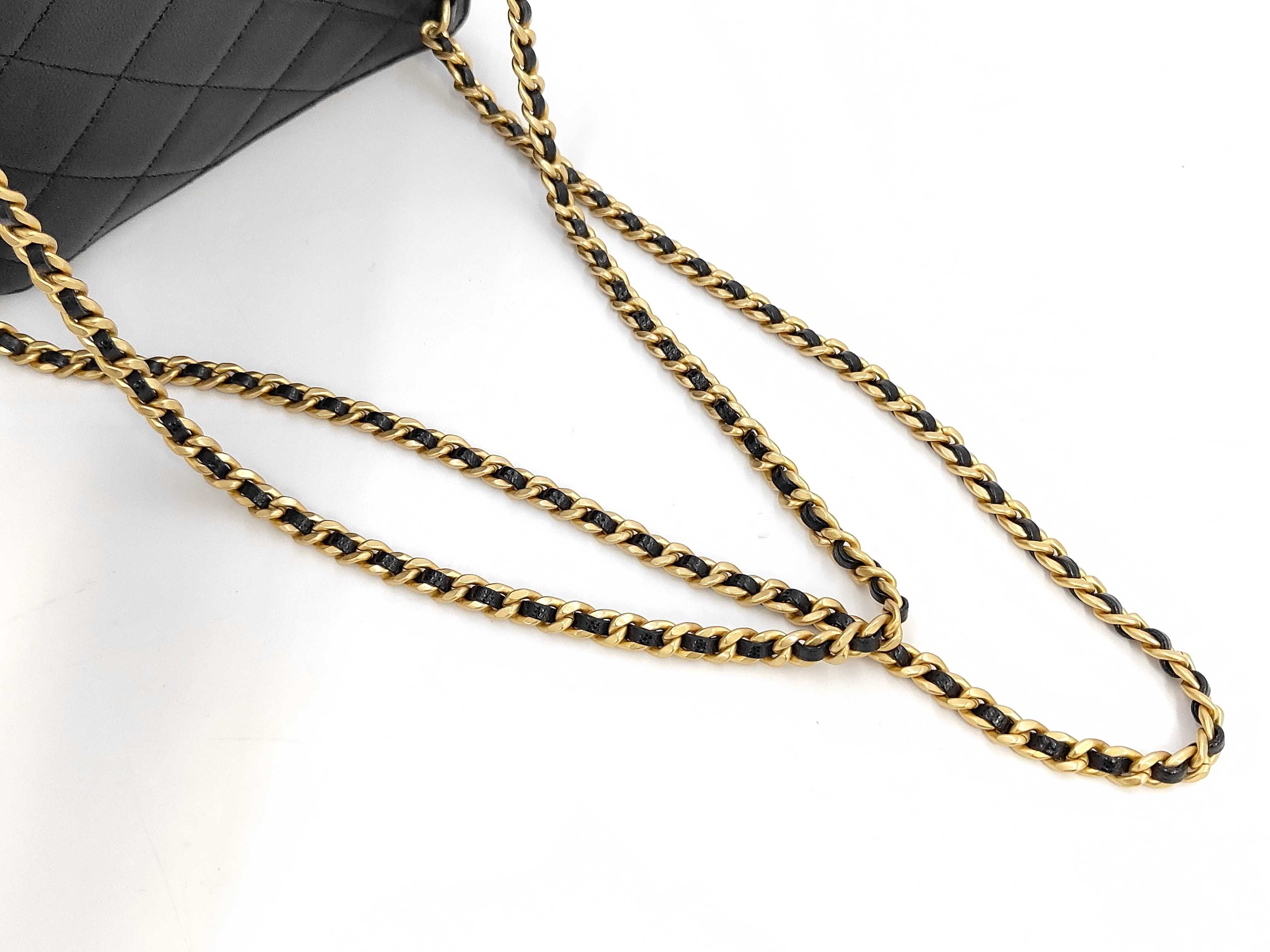 Matelassé Caviar Skin Chain-Around Backpack with Gold Hardware and Serial Number Plate, Black Shoulder Bag — view 5