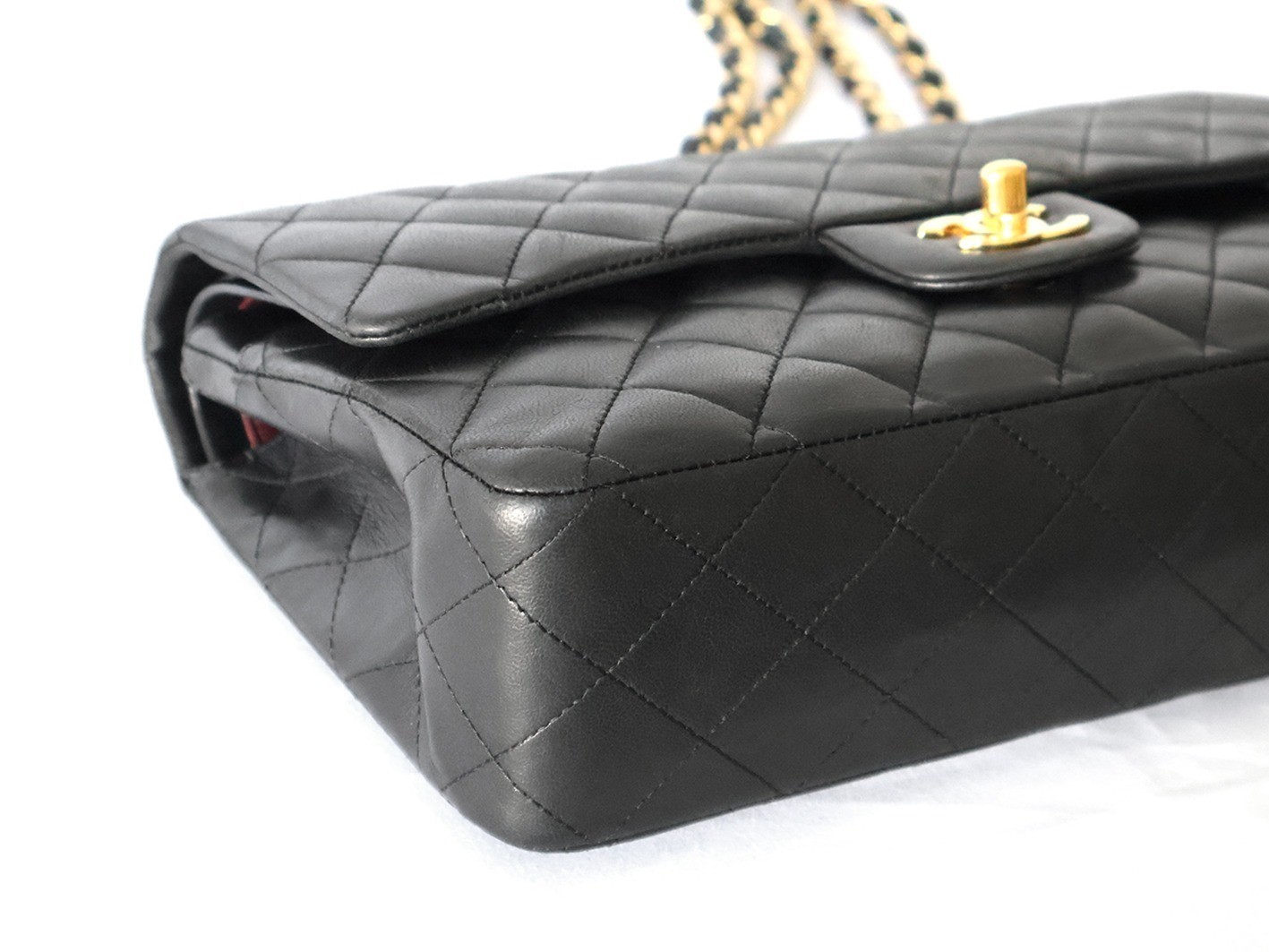 Matelassé 25 Lambskin Double Flap Double Chain Shoulder Bag, Black — view 3