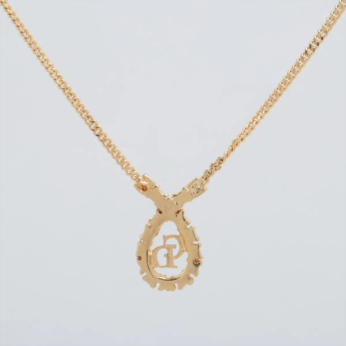 CD logo necklace, gold-plated with rhinestones. Shows signs of wear, — view 2