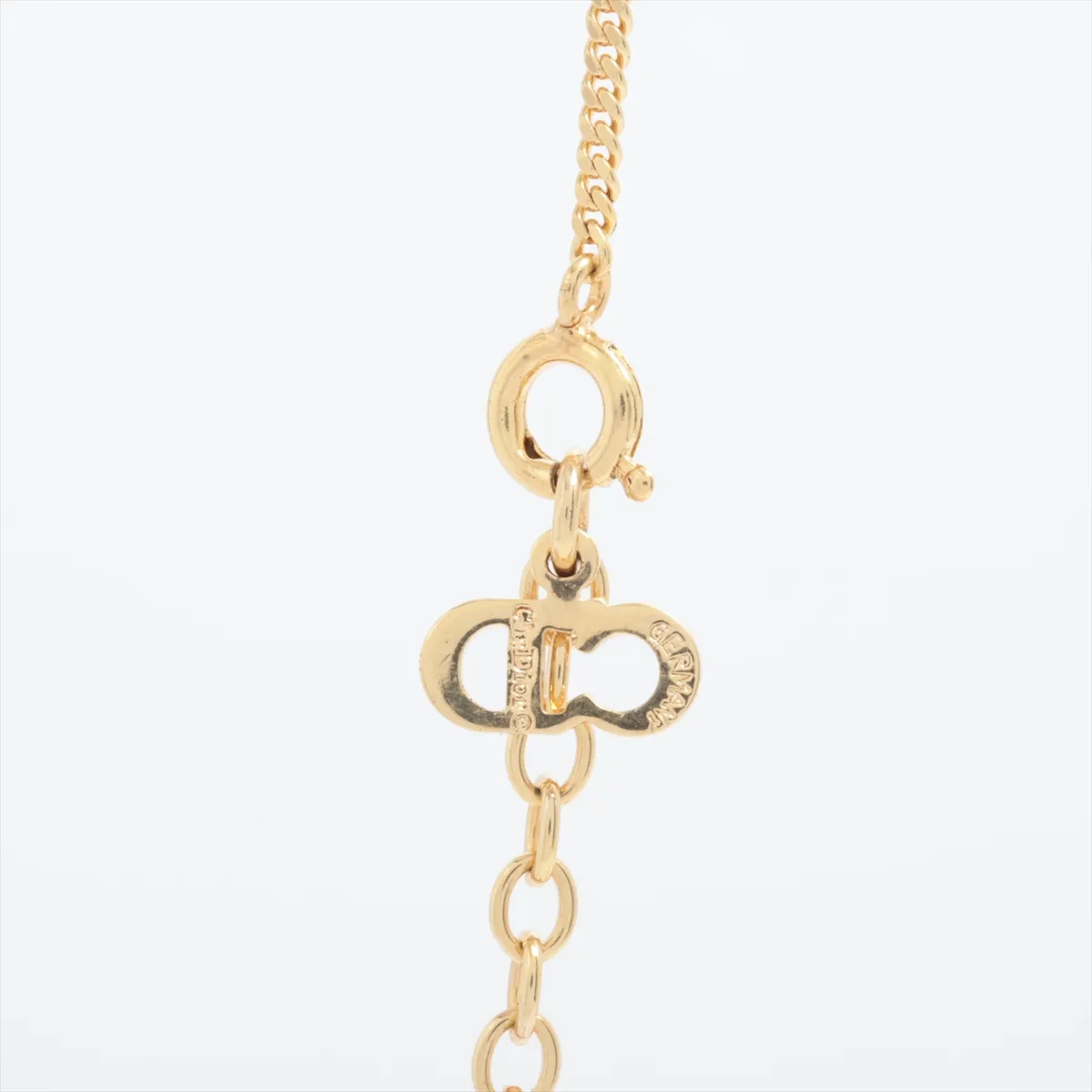 CD logo necklace, gold-plated with rhinestones. Shows signs of wear, — view 3