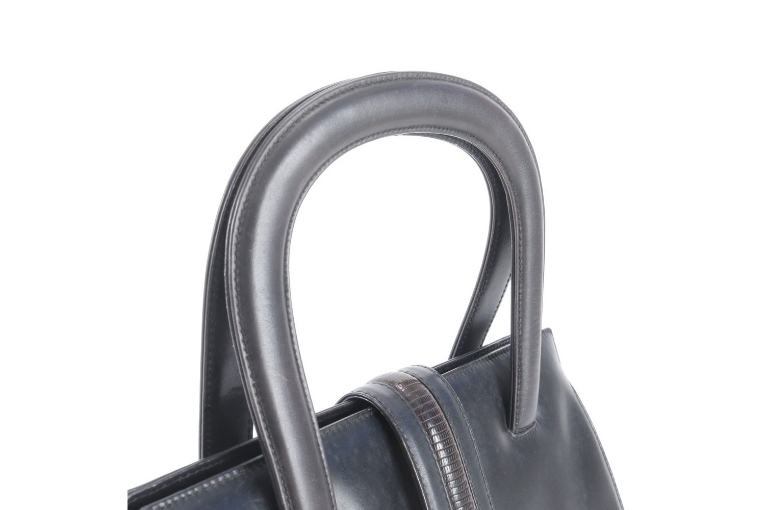 Lizard leather handbag tote bag, genuine leather, black. — view 2
