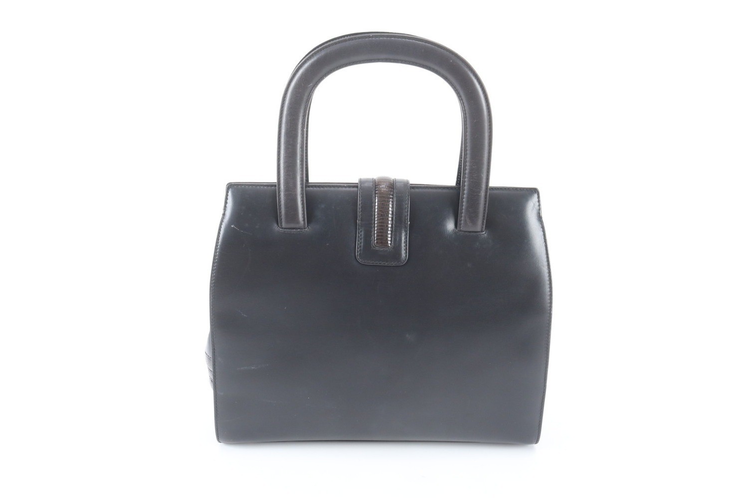 Lizard leather handbag tote bag, genuine leather, black. — view 3
