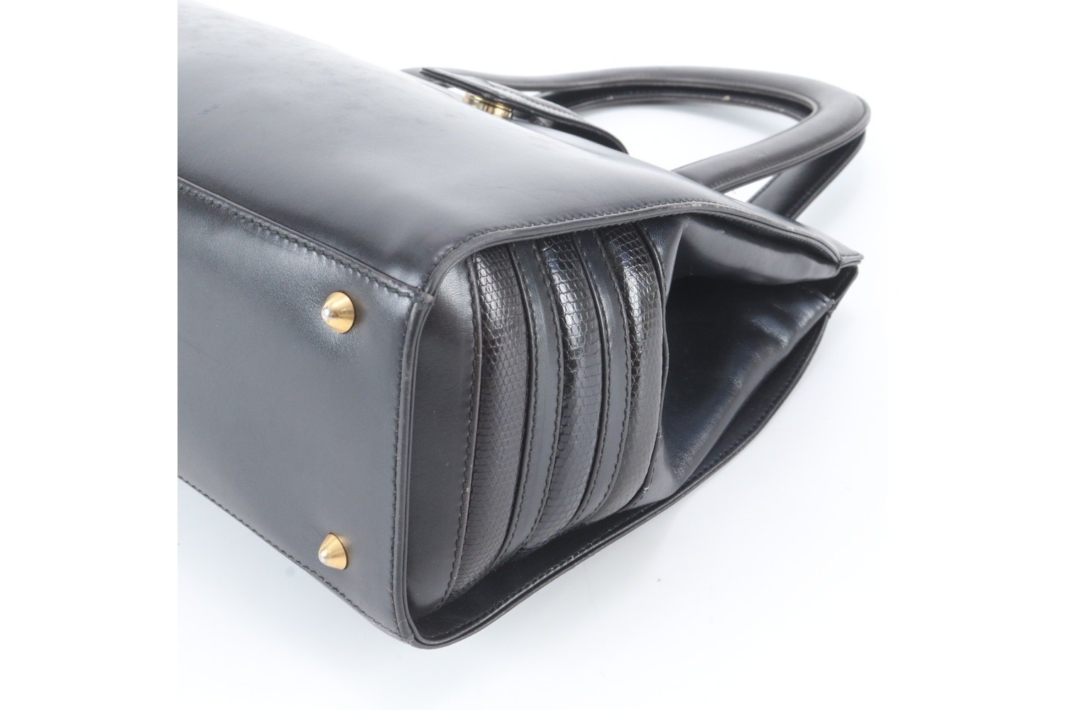 Lizard leather handbag tote bag, genuine leather, black. — view 4