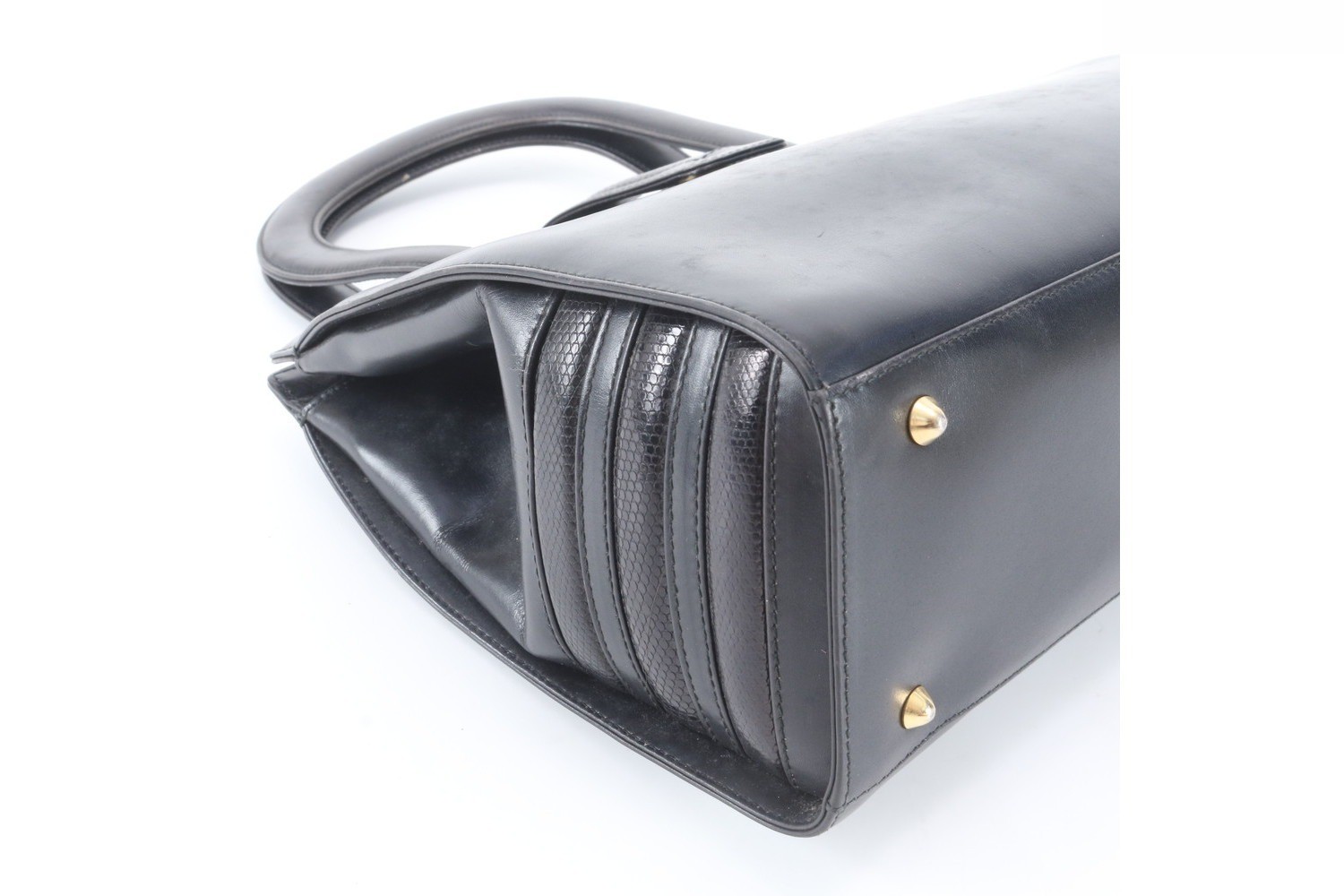 Lizard leather handbag tote bag, genuine leather, black. — view 6