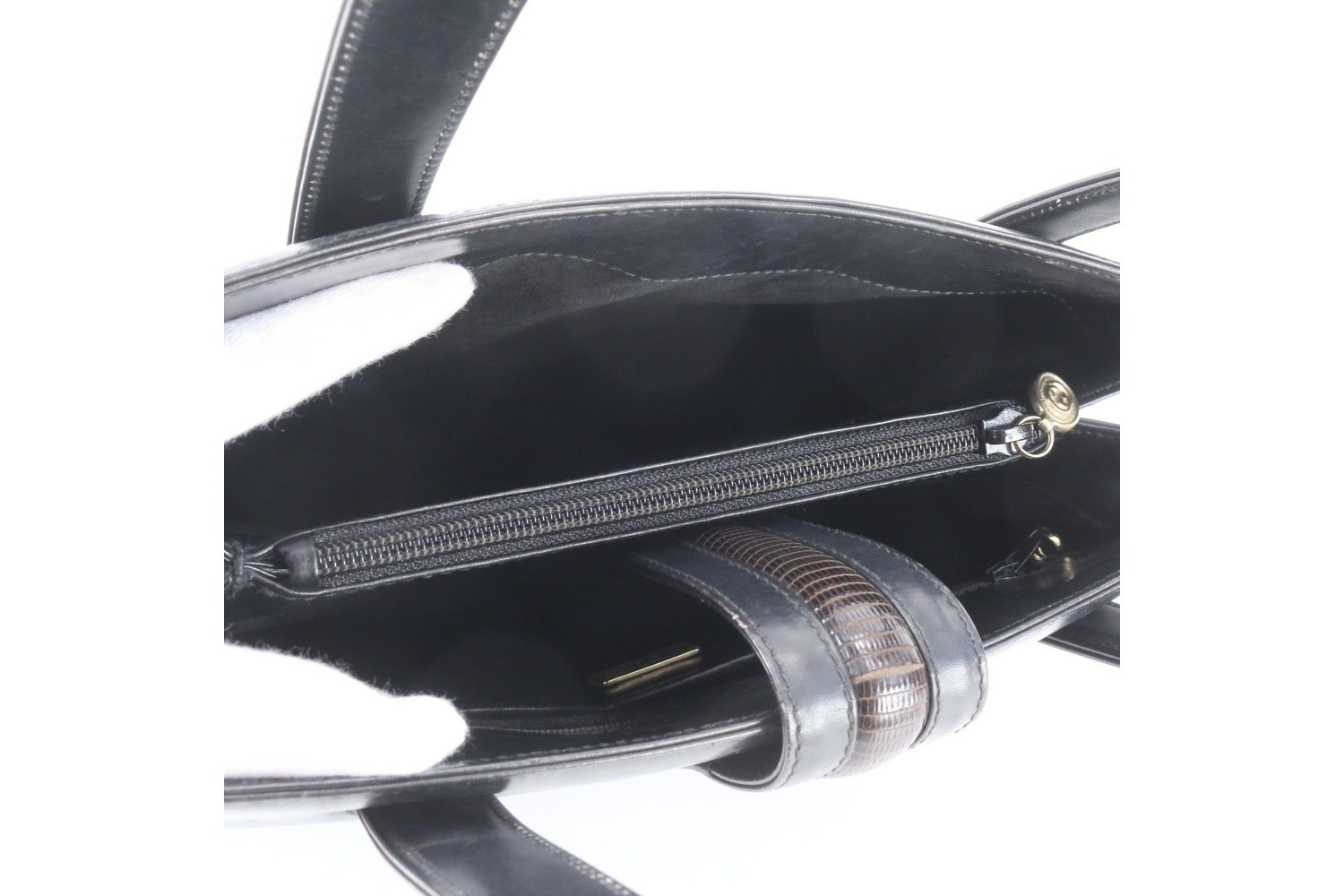 Lizard leather handbag tote bag, genuine leather, black. — view 7
