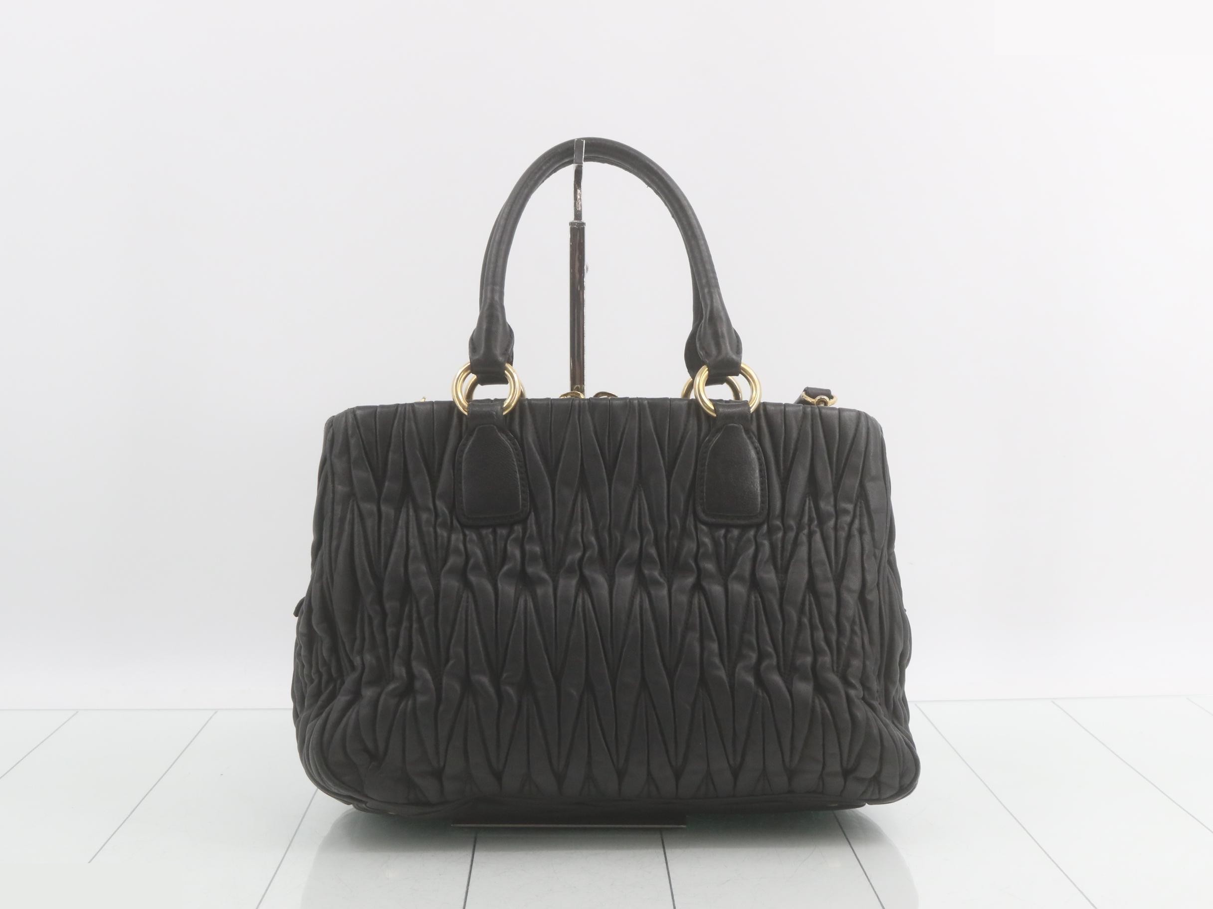 Leather Matelassé 2-Way Handbag, Black, Gold Hardware — view 2