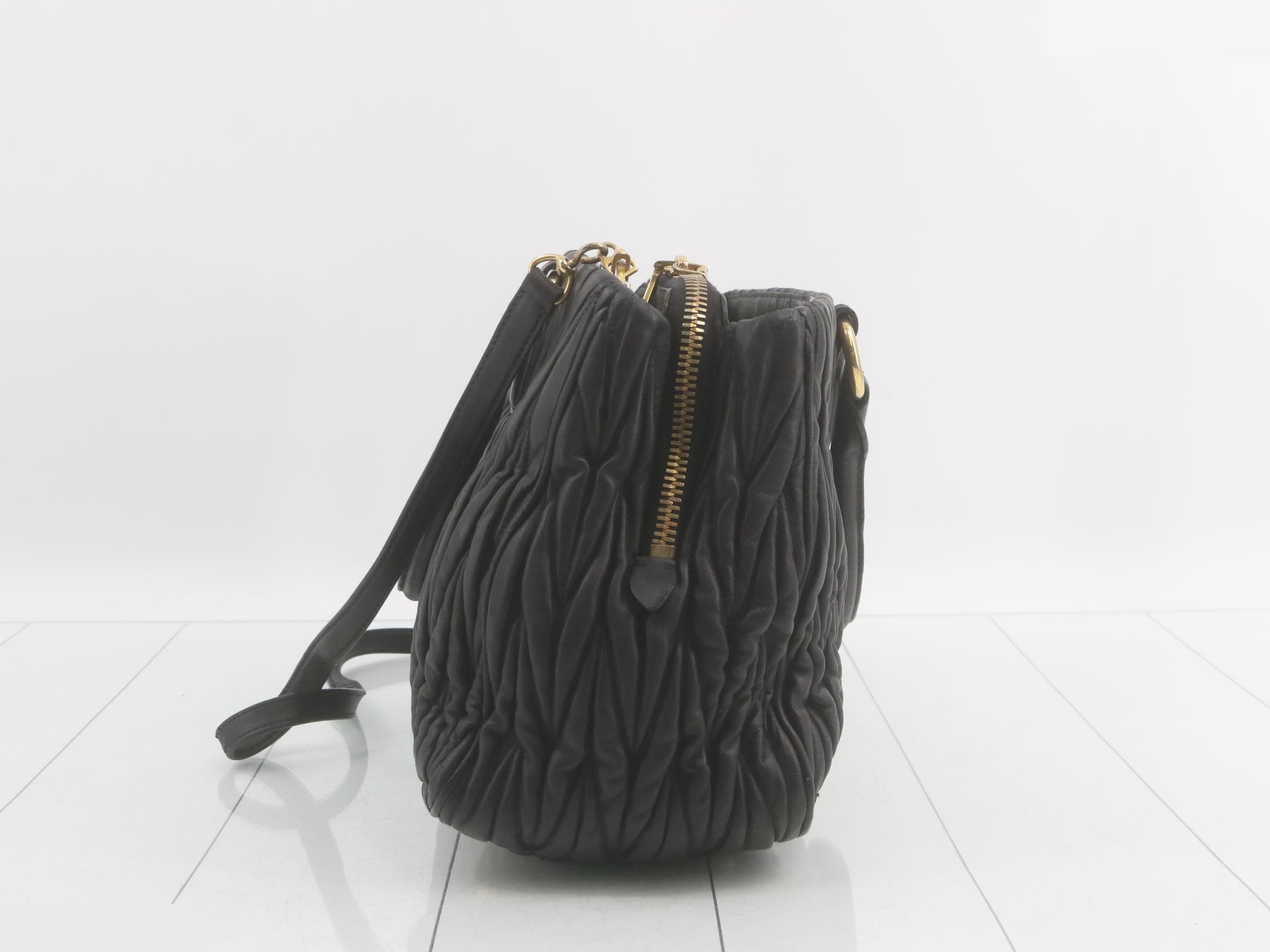 Leather Matelassé 2-Way Handbag, Black, Gold Hardware — view 3