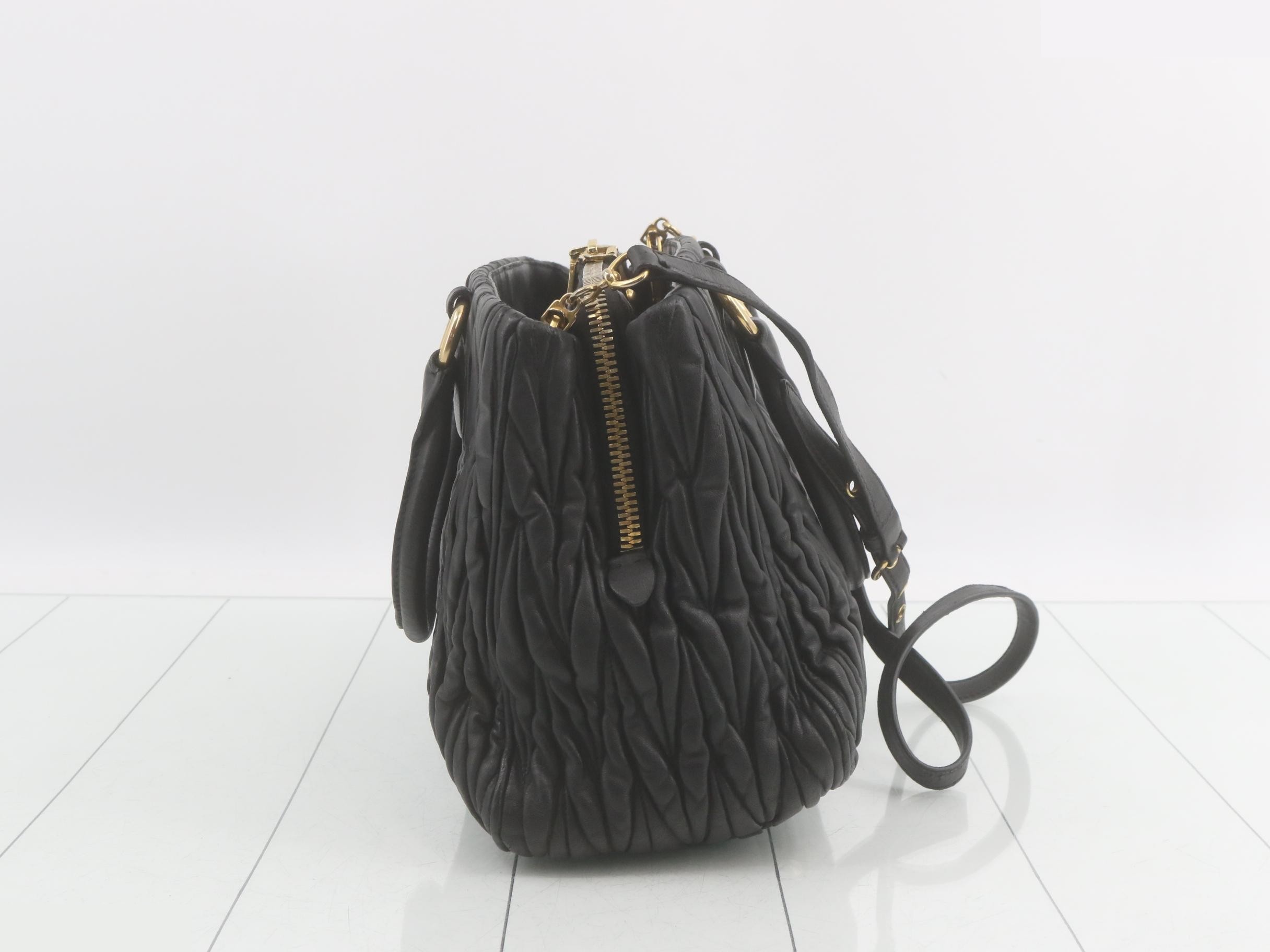 Leather Matelassé 2-Way Handbag, Black, Gold Hardware — view 4