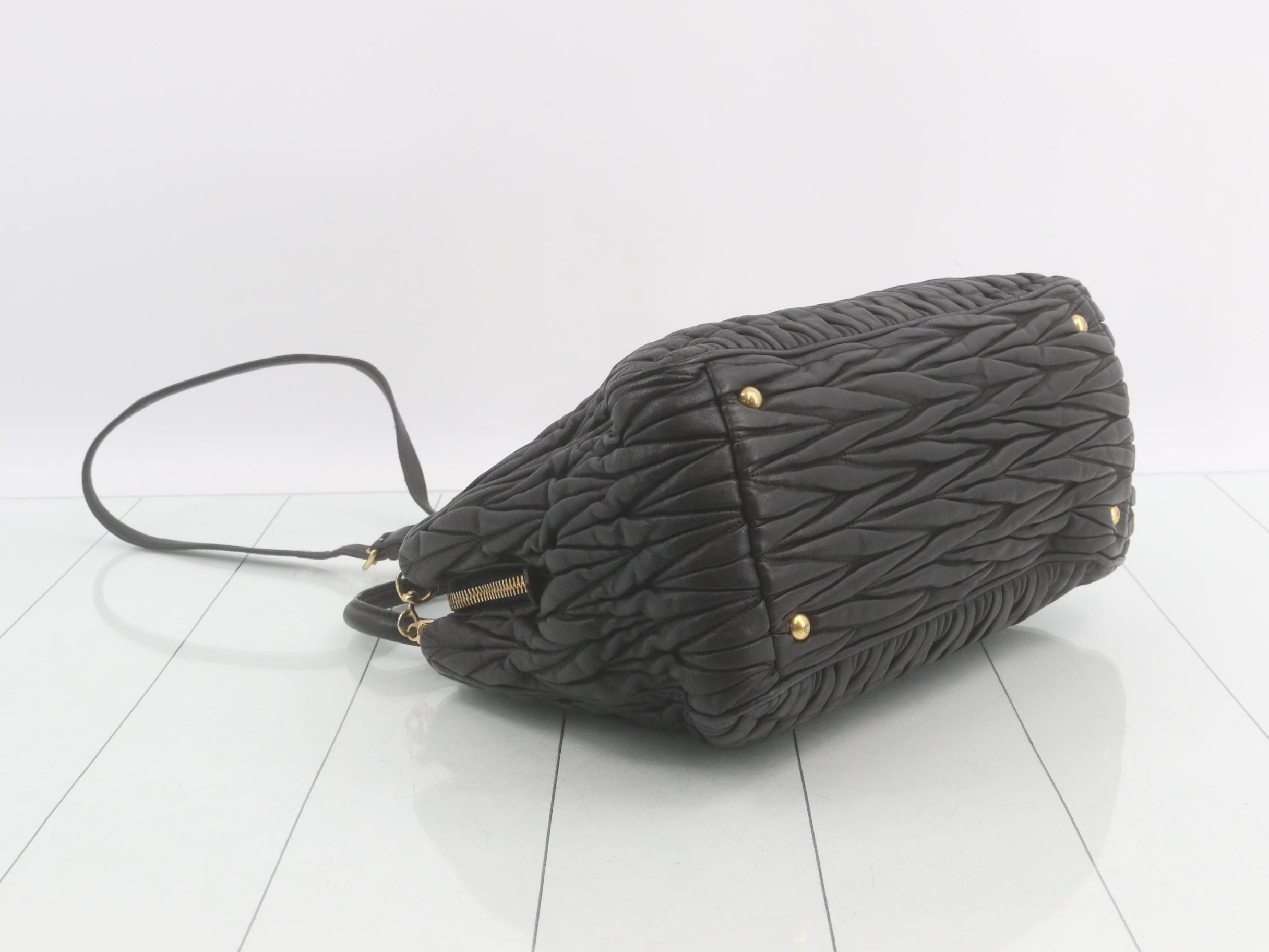 Leather Matelassé 2-Way Handbag, Black, Gold Hardware — view 5