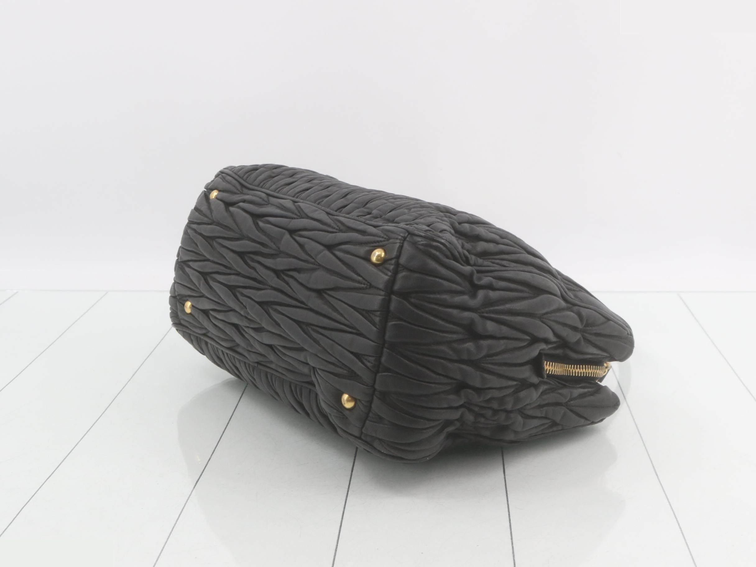 Leather Matelassé 2-Way Handbag, Black, Gold Hardware — view 6