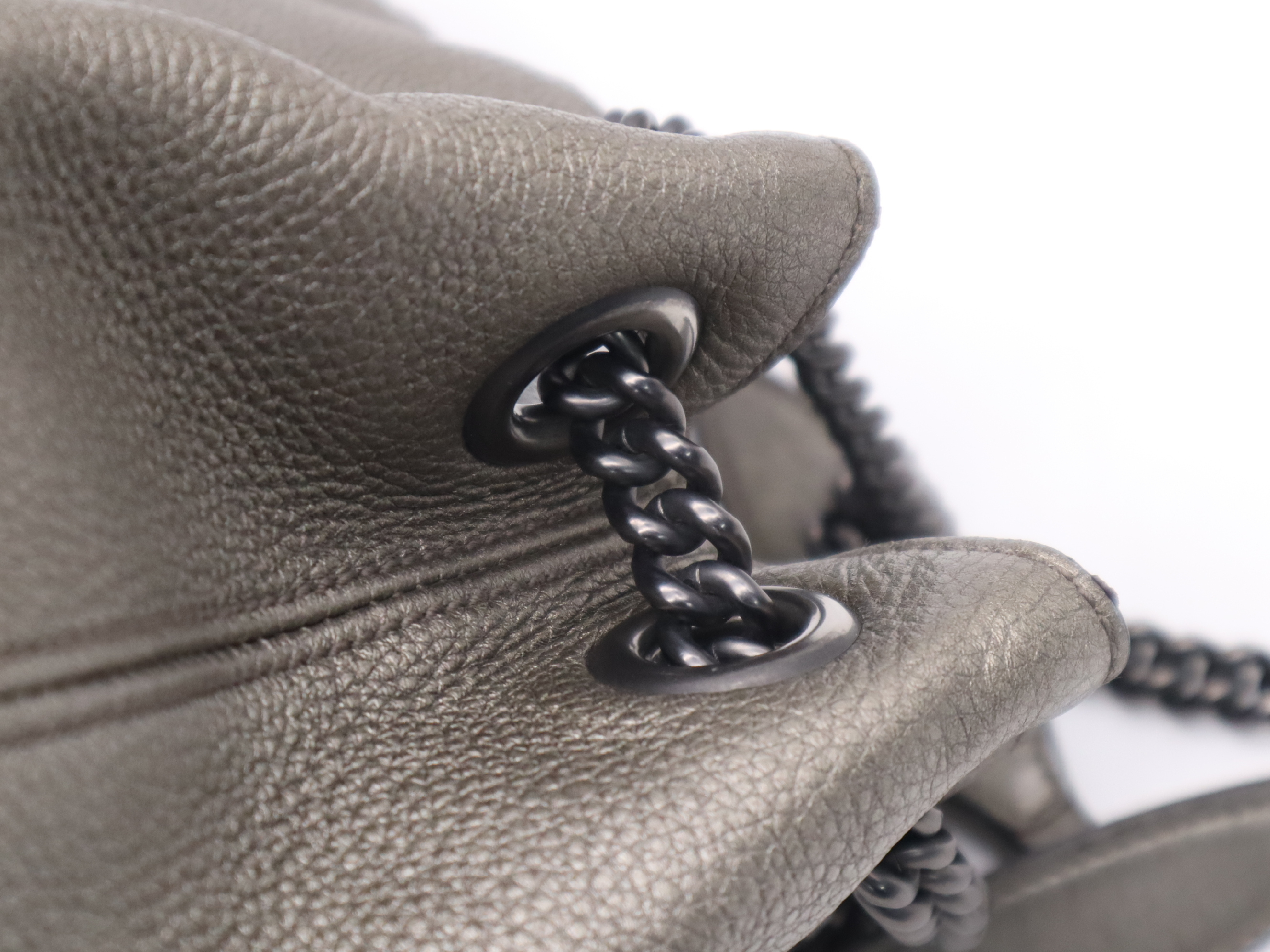 Leather Soho Interlocking G Chain Shoulder Bag, Gray Metallic Silver Hardware, with Charm. — view 7