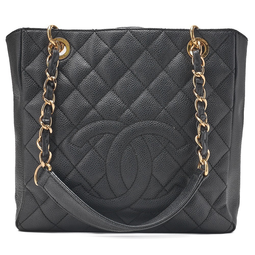 Caviar leather Matelassé PST chain shoulder bag, black, gold hardware, serial number 15 series.