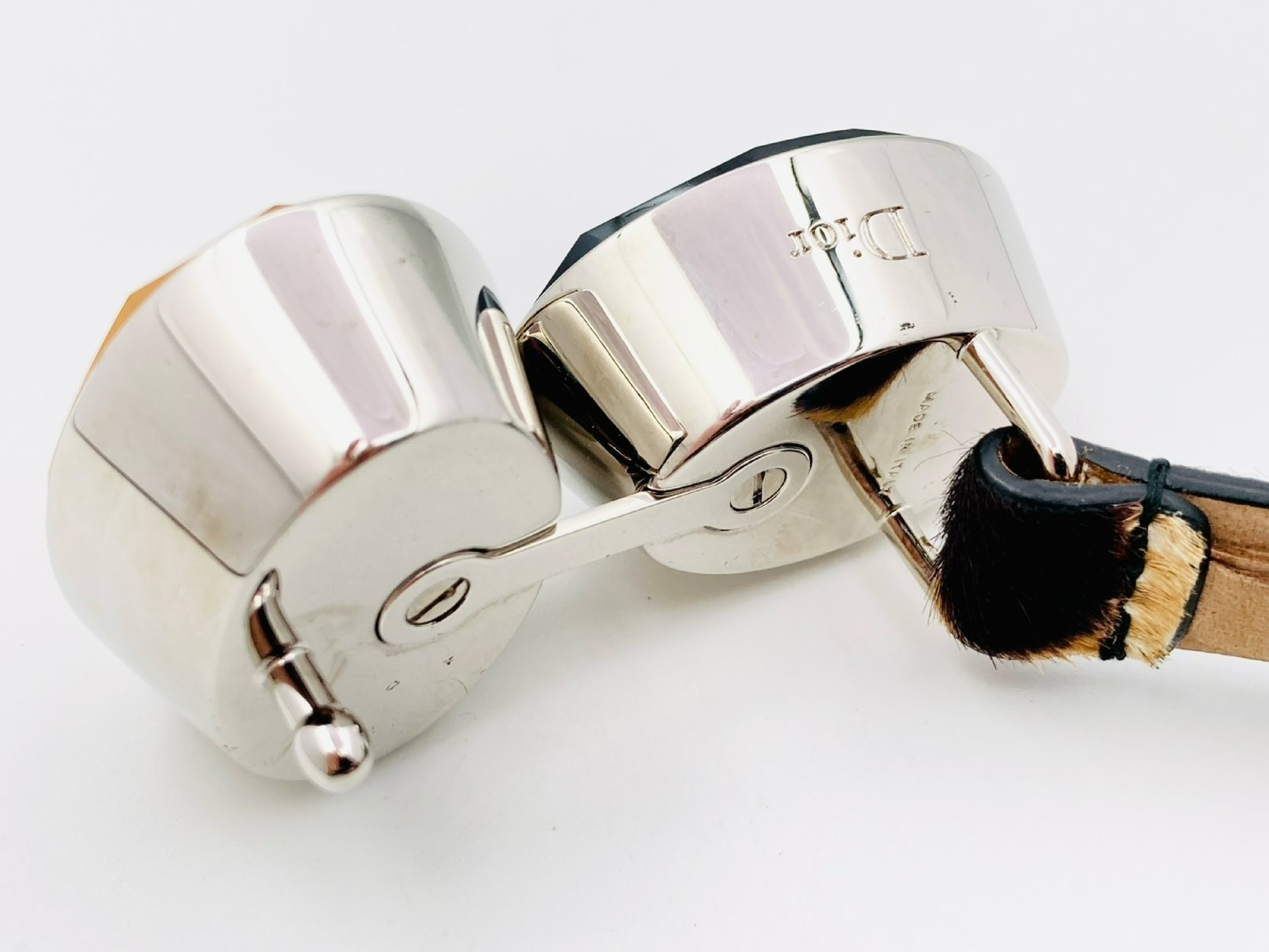 Oval Jewel Buckle Leopard Print Calfskin Slim Leather Belt #S Belt — view 3