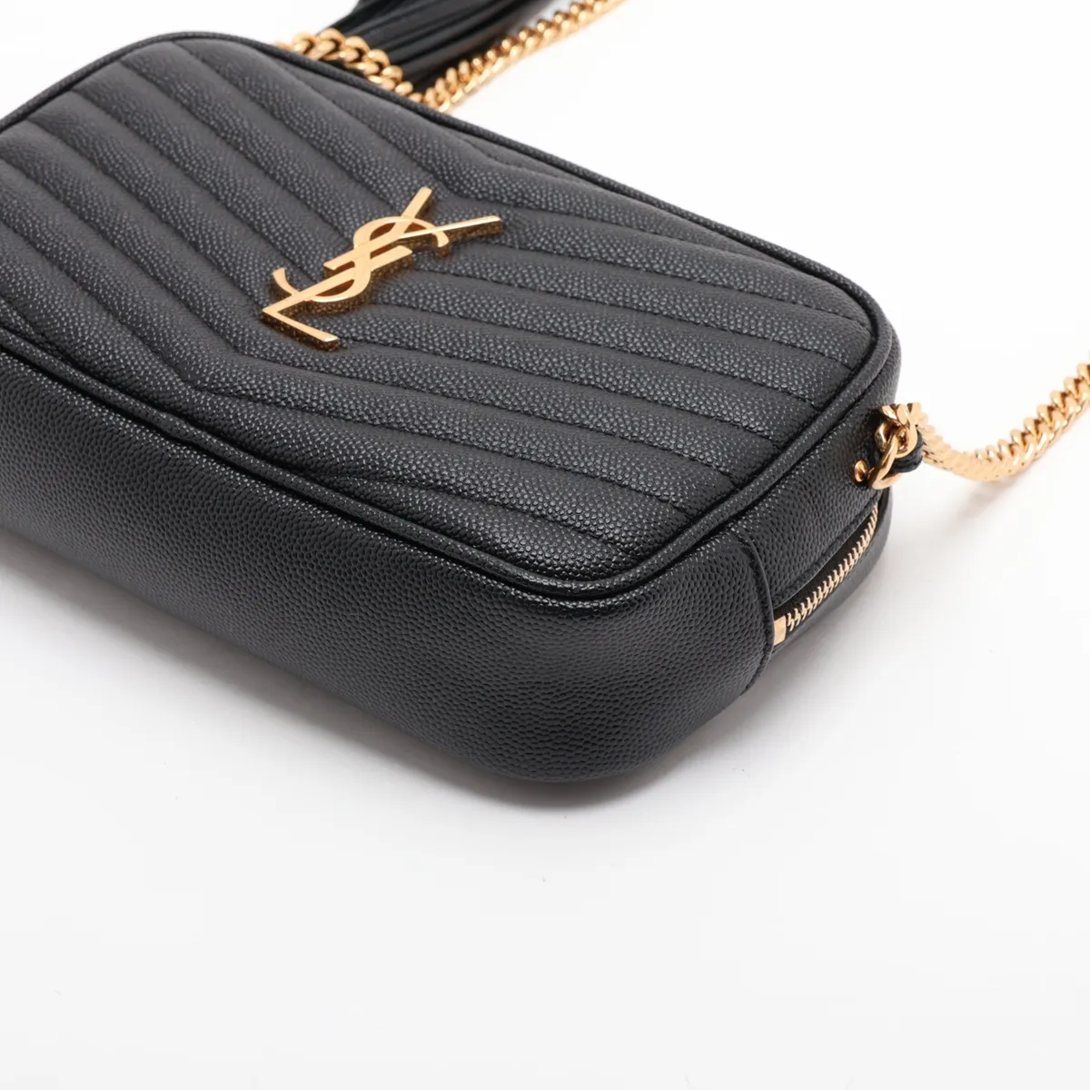 Lou Leather Chain Shoulder Bag, Black, 585040 — view 3