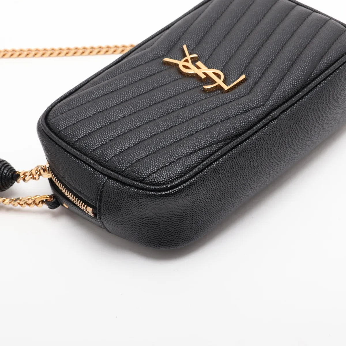 Lou Leather Chain Shoulder Bag, Black, 585040 — view 4