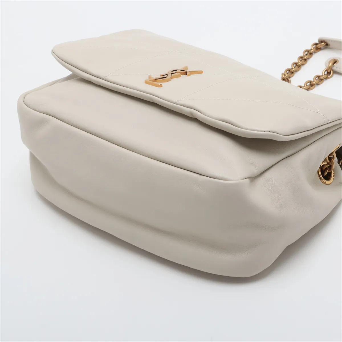 Jamie Leather Chain Shoulder Bag, White, 763475 — view 3