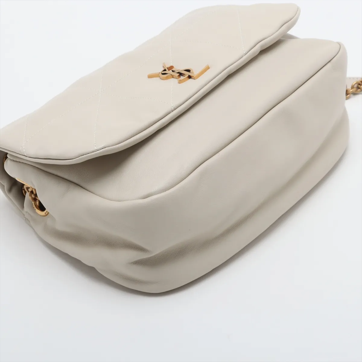 Jamie Leather Chain Shoulder Bag, White, 763475 — view 4