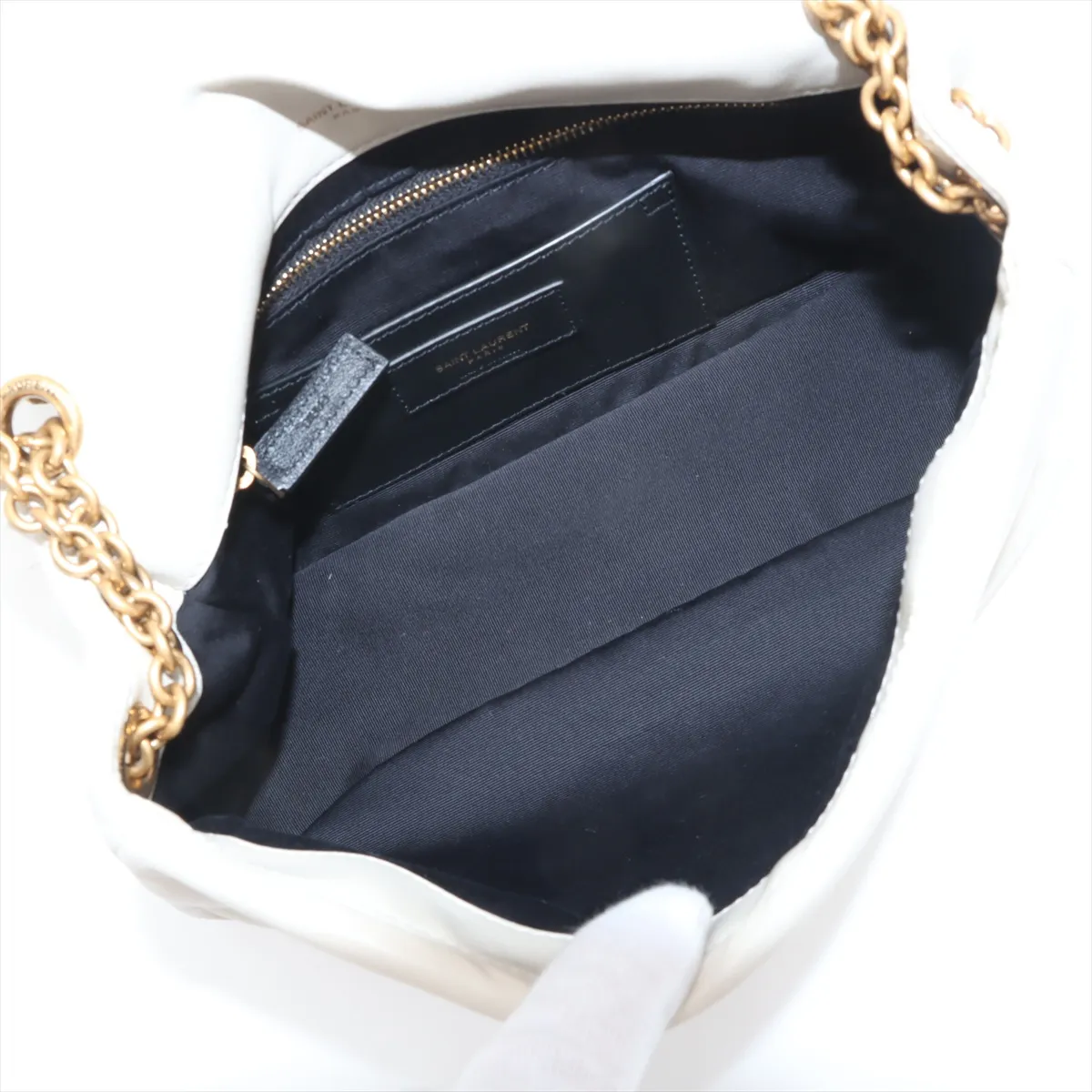 Jamie Leather Chain Shoulder Bag, White, 763475 — view 7