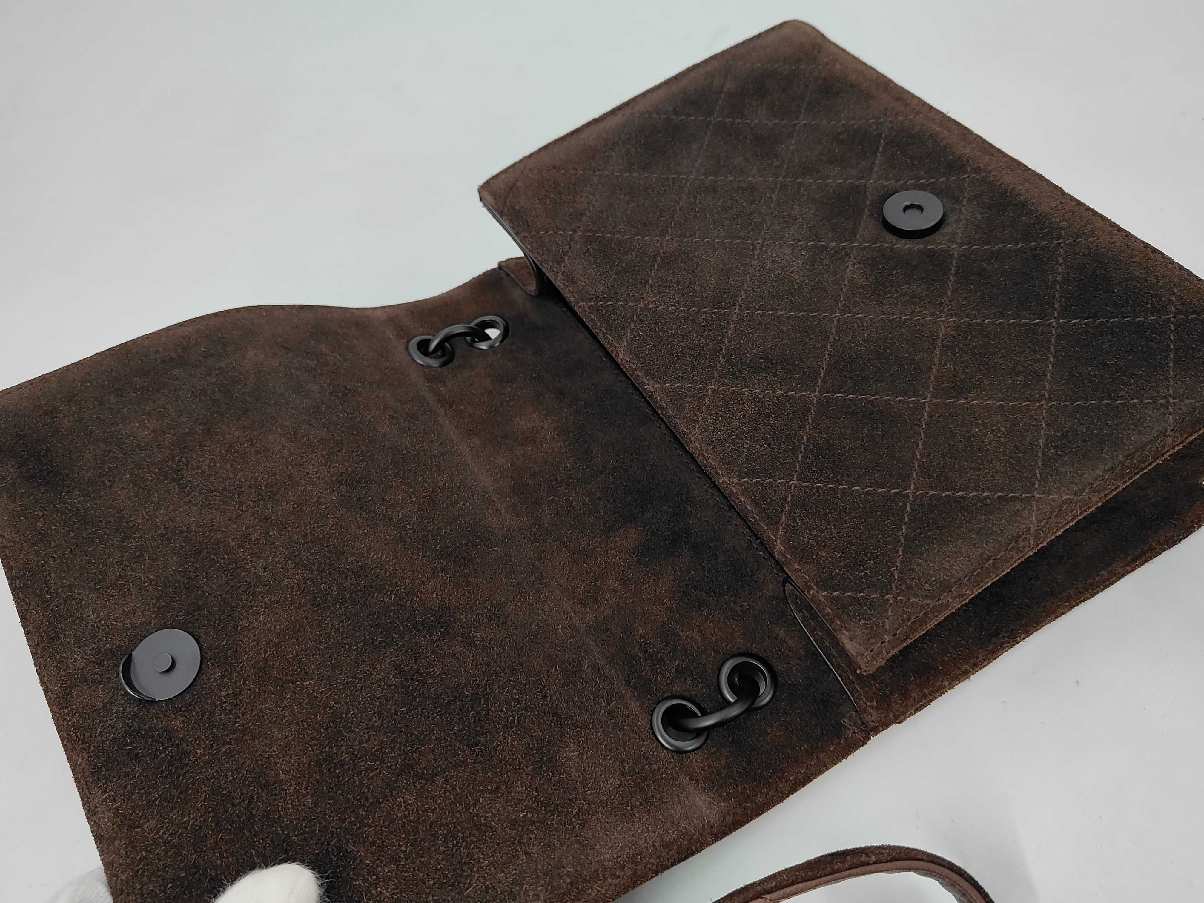 Full Flap Shoulder Bag, Suede, Brown, Black Hardware, 5448067 (Shoulder Bag) — view 8
