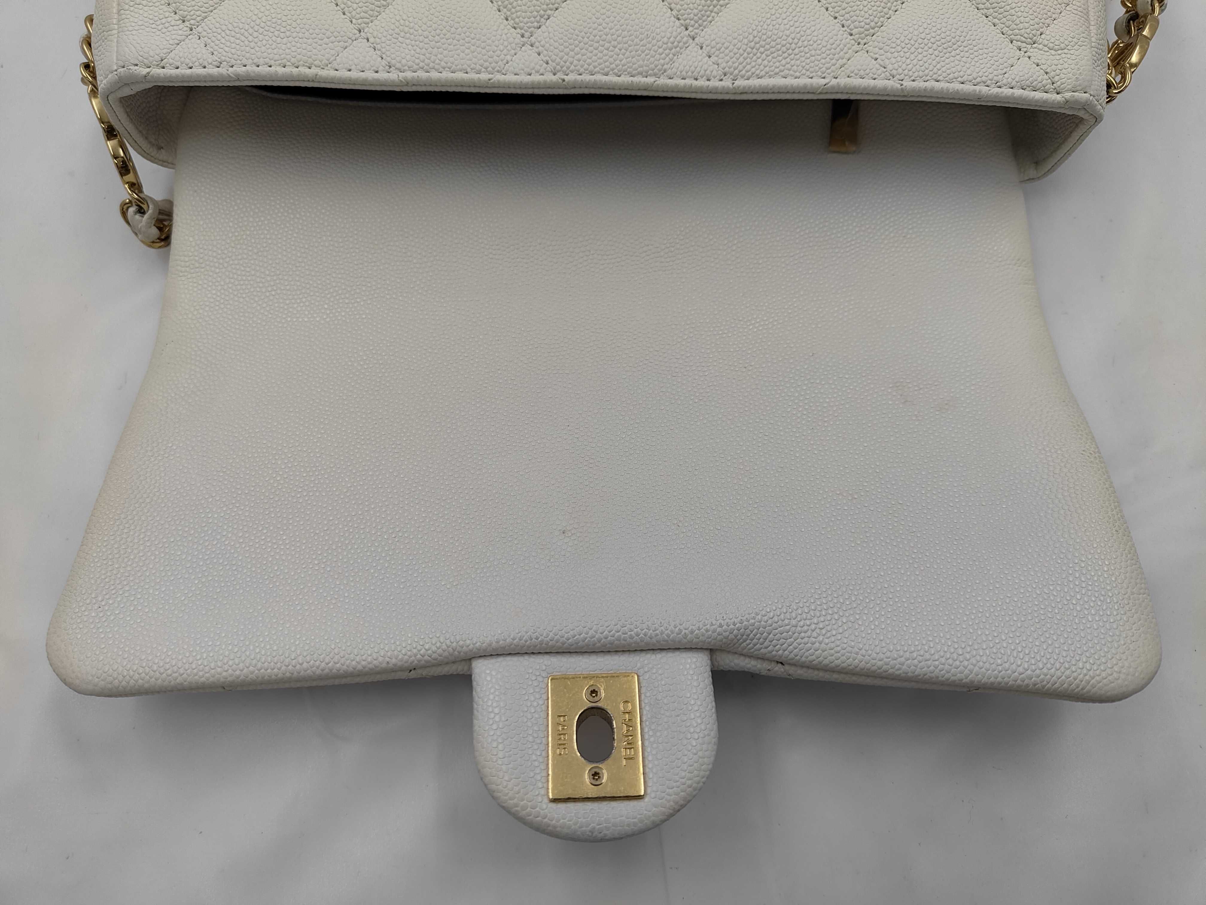Matelassé Chain Shoulder Bag, Caviar Leather, White — view 8