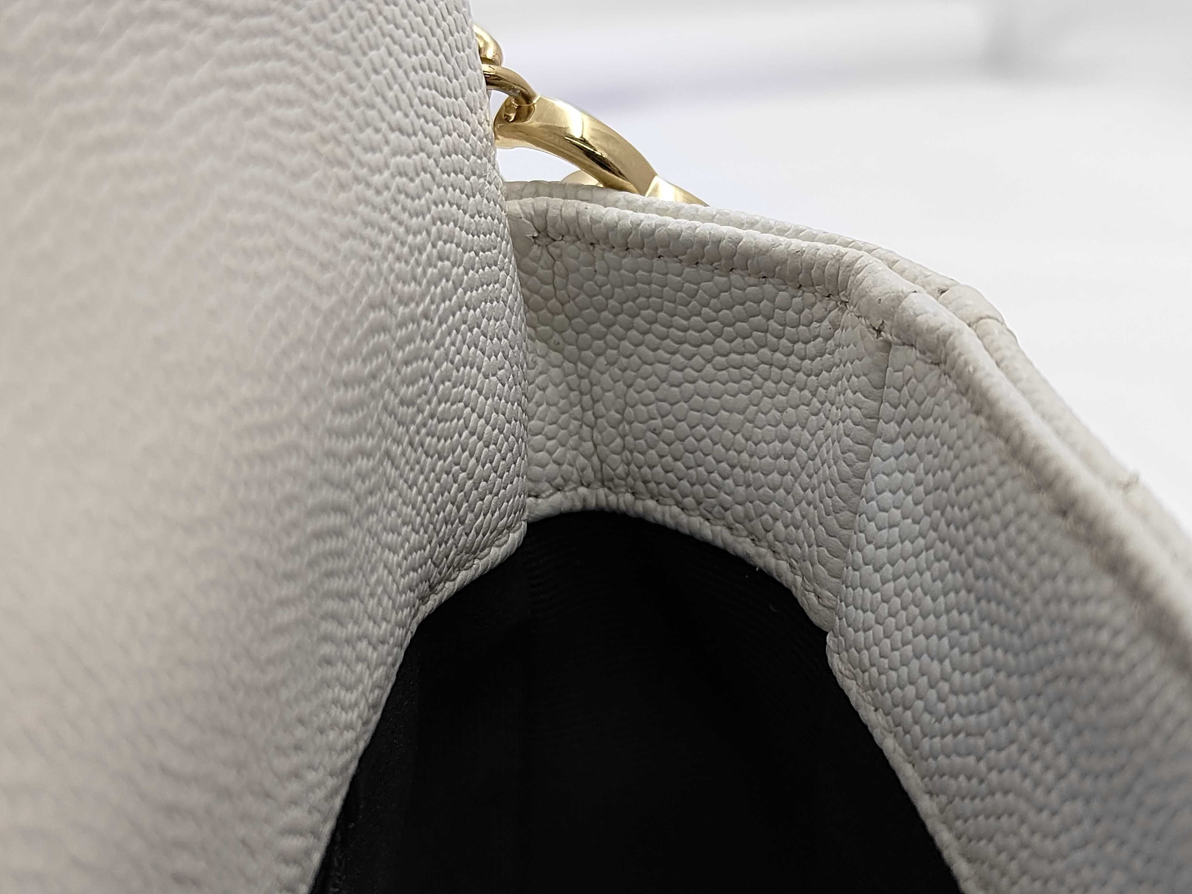 Matelassé Chain Shoulder Bag, Caviar Leather, White — view 9