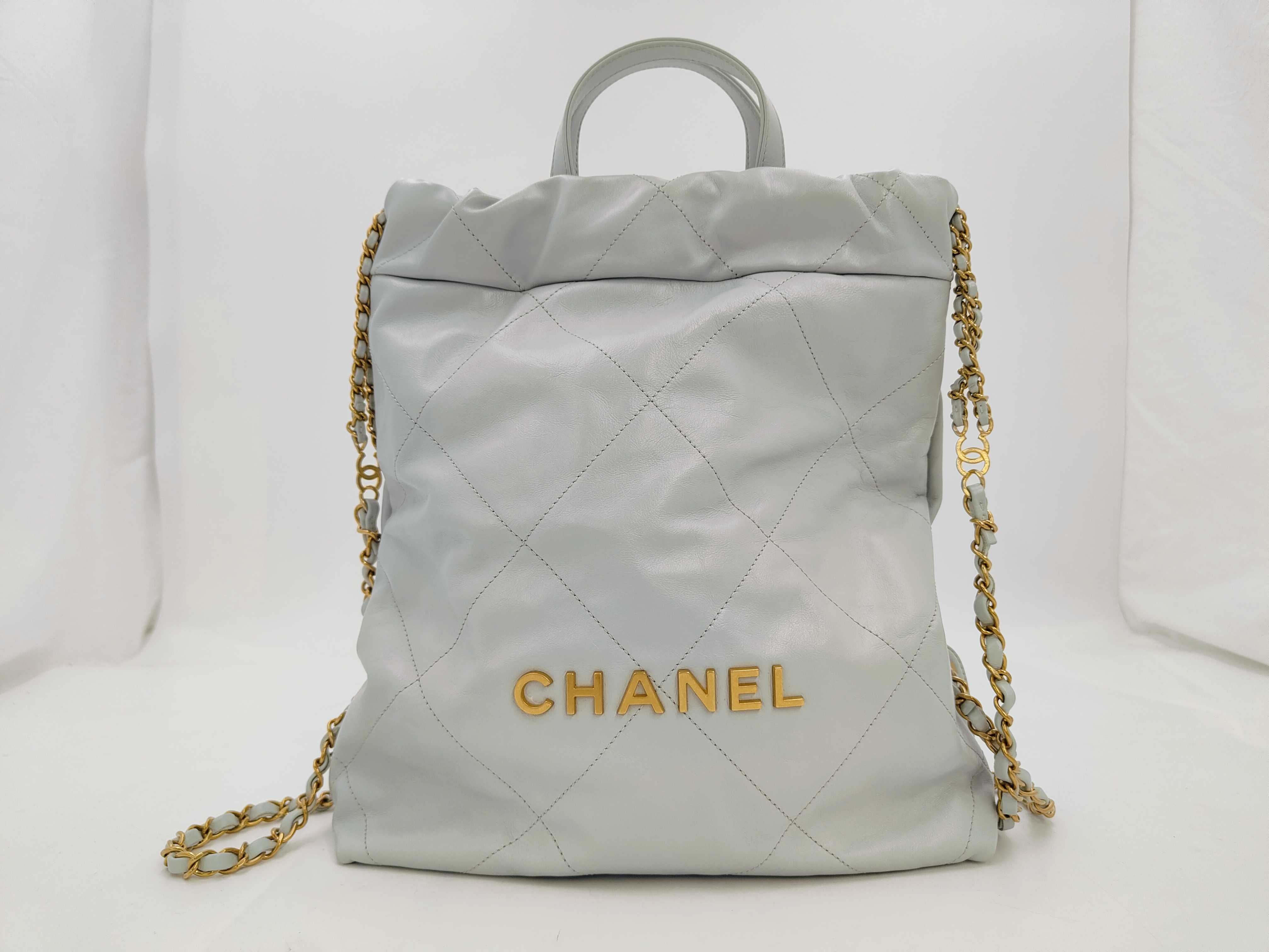 22 Small Bag, Light Blue, Gold Hardware, Chip Shoulder Bag
