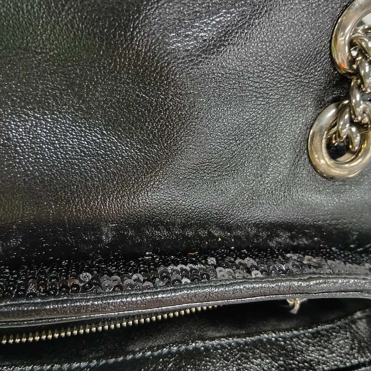 GG Marmont 443497 Sequin and Leather Chain Shoulder Bag, Black — view 11