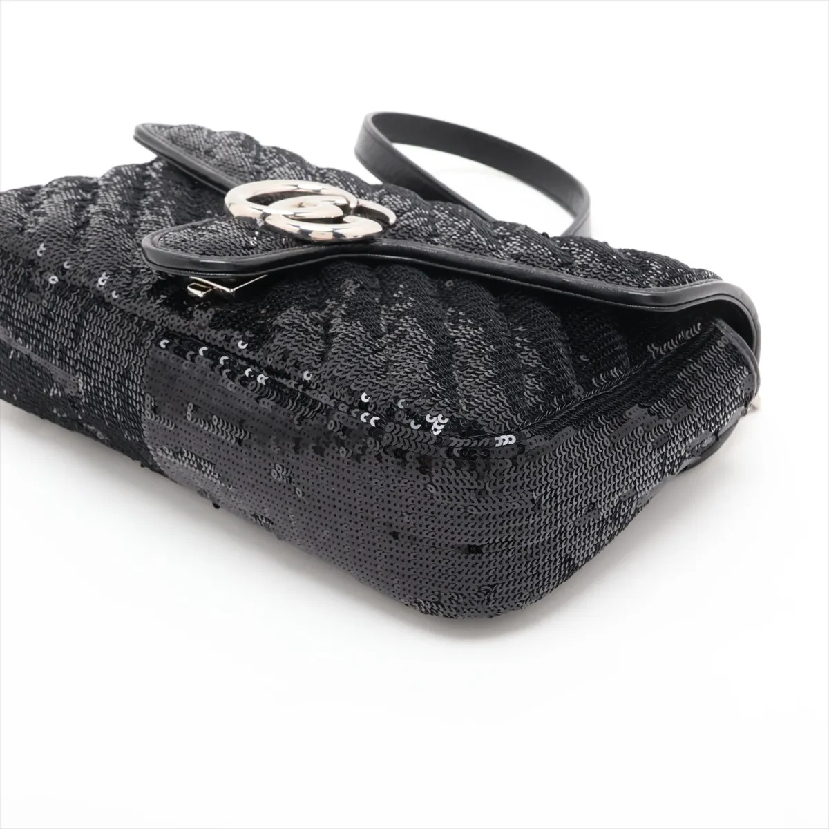 GG Marmont 443497 Sequin and Leather Chain Shoulder Bag, Black — view 3