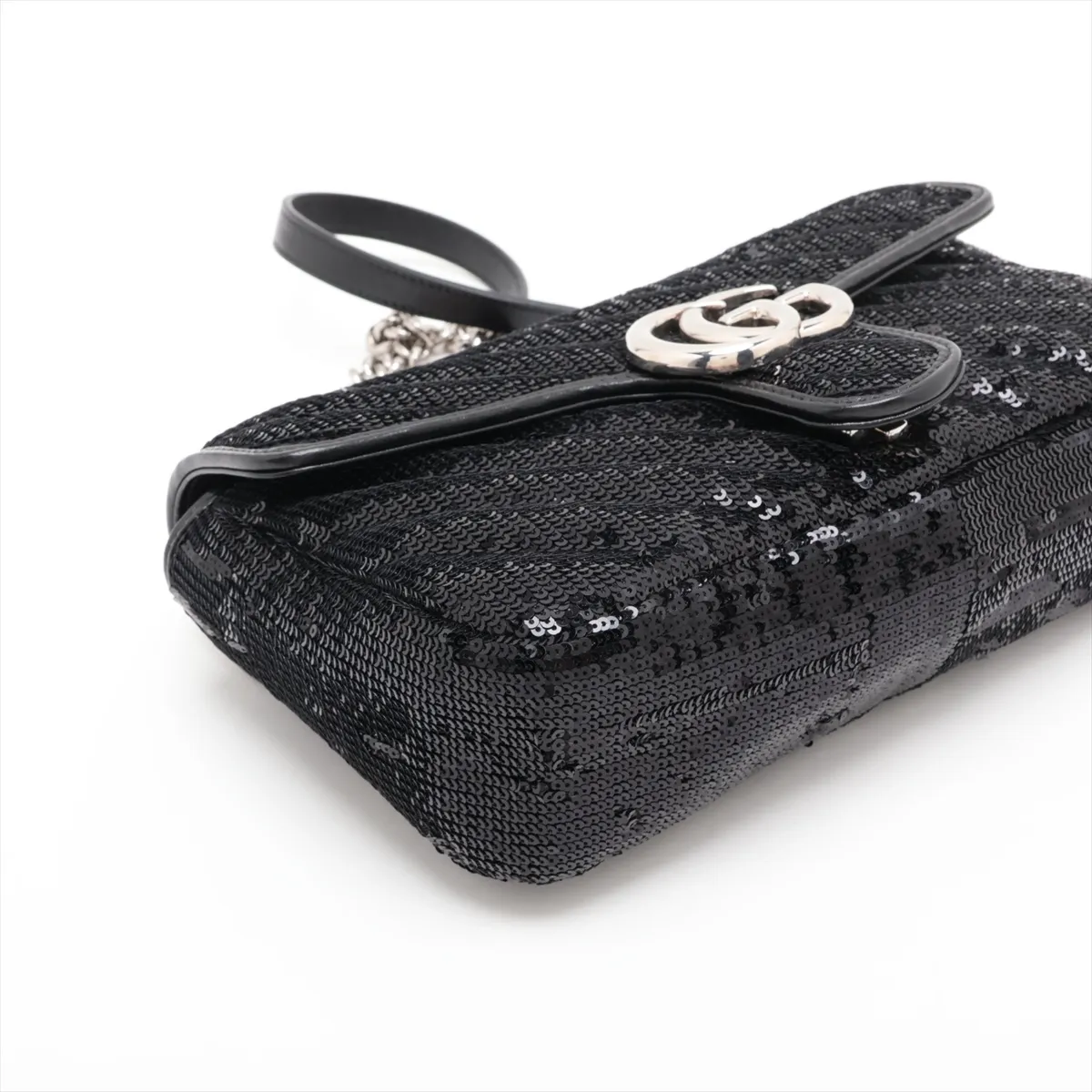 GG Marmont 443497 Sequin and Leather Chain Shoulder Bag, Black — view 4