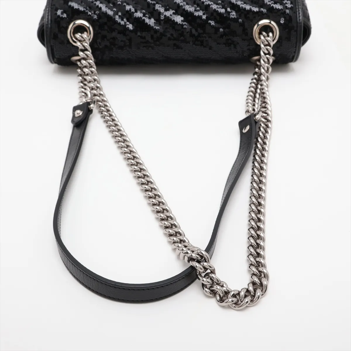 GG Marmont 443497 Sequin and Leather Chain Shoulder Bag, Black — view 5