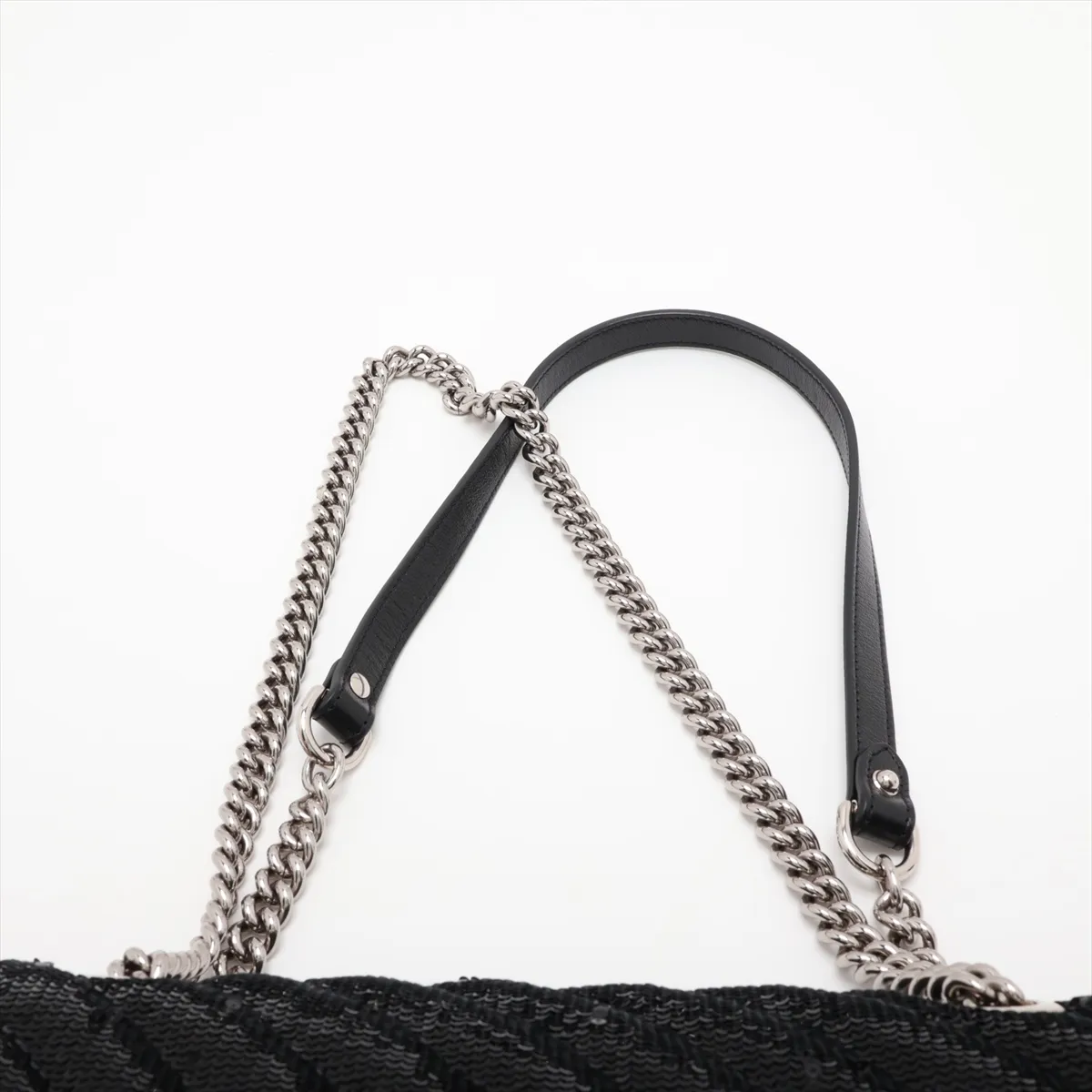 GG Marmont 443497 Sequin and Leather Chain Shoulder Bag, Black — view 6