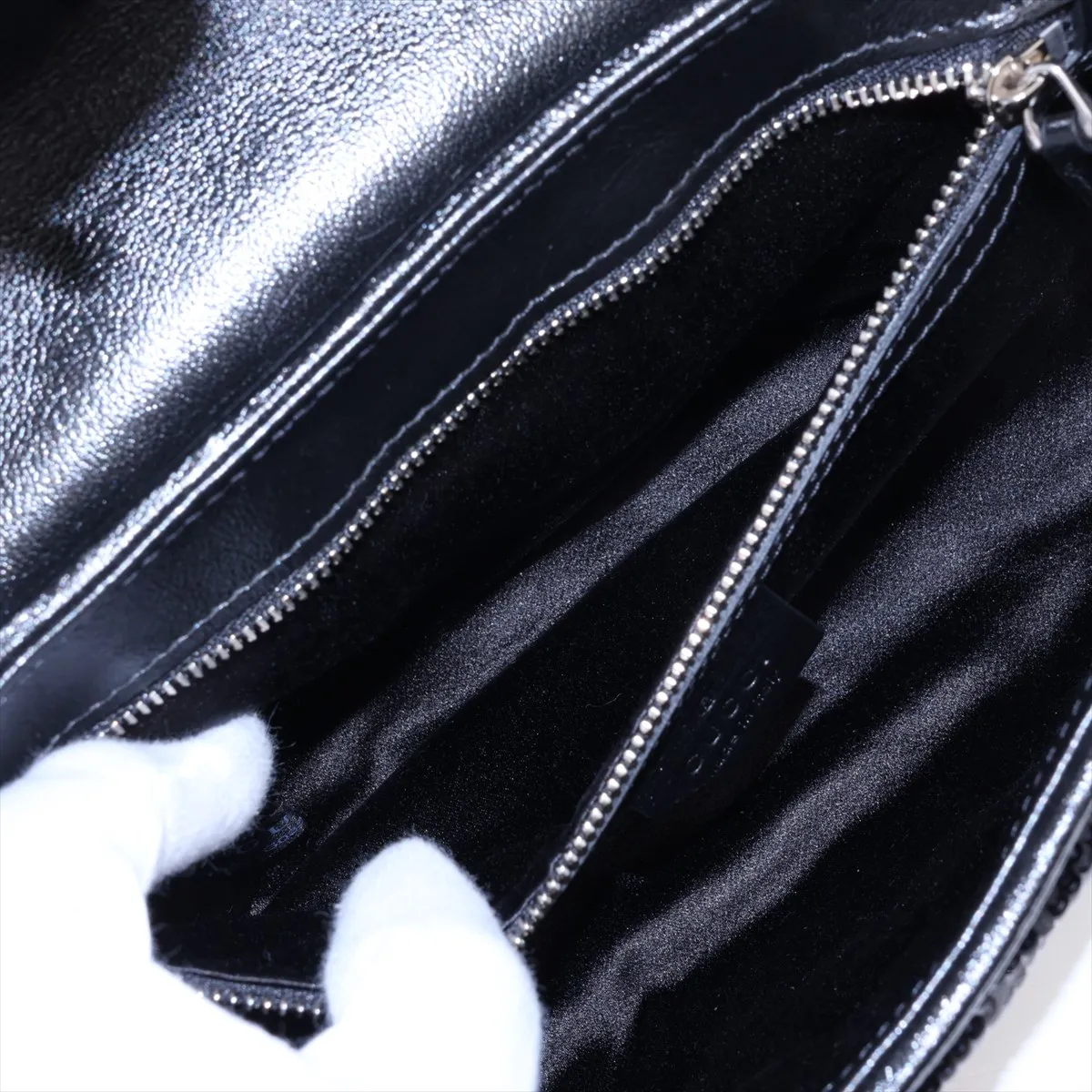 GG Marmont 443497 Sequin and Leather Chain Shoulder Bag, Black — view 8