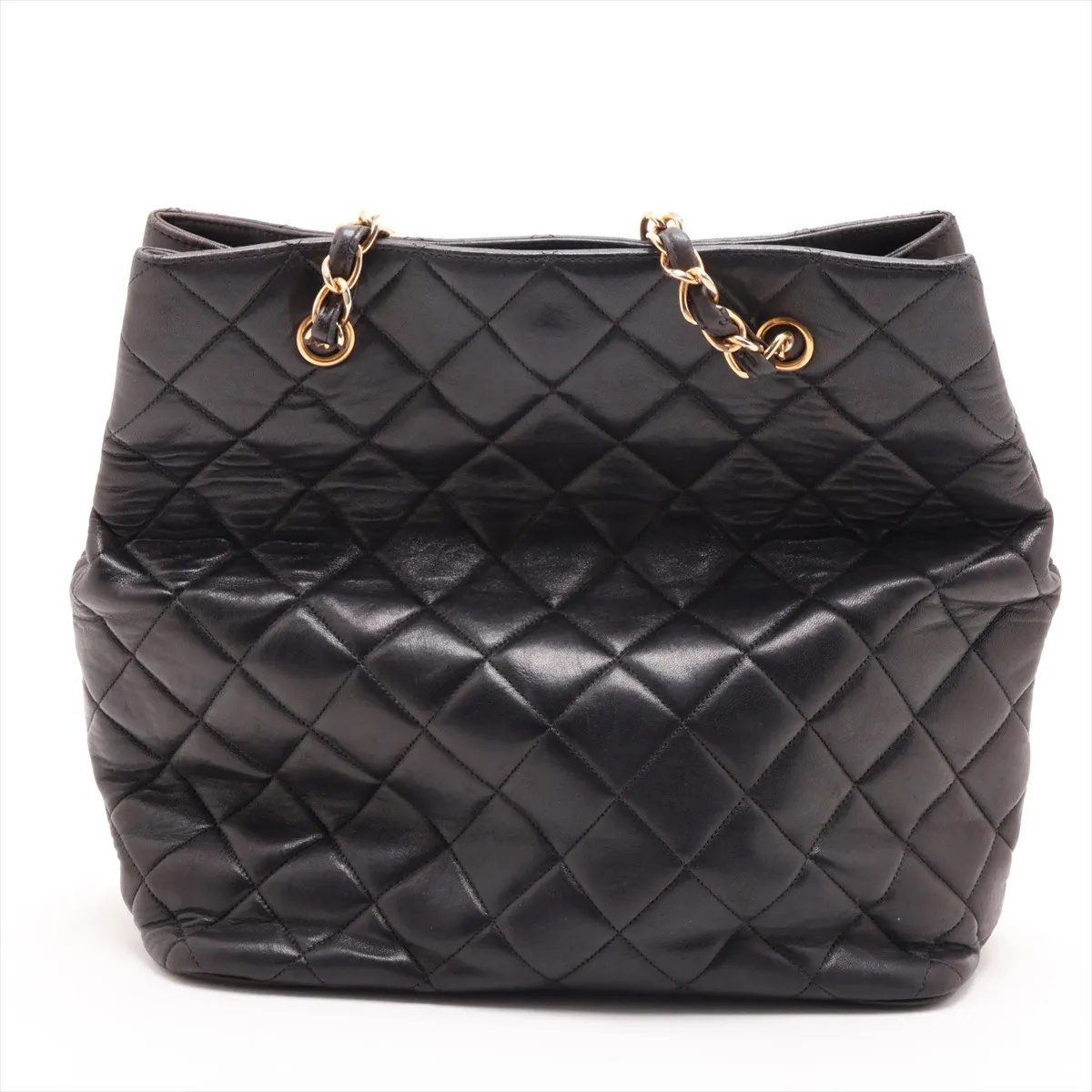 Matelassé Lambskin Chain Shoulder Bag, Black with Gold Hardware — view 2