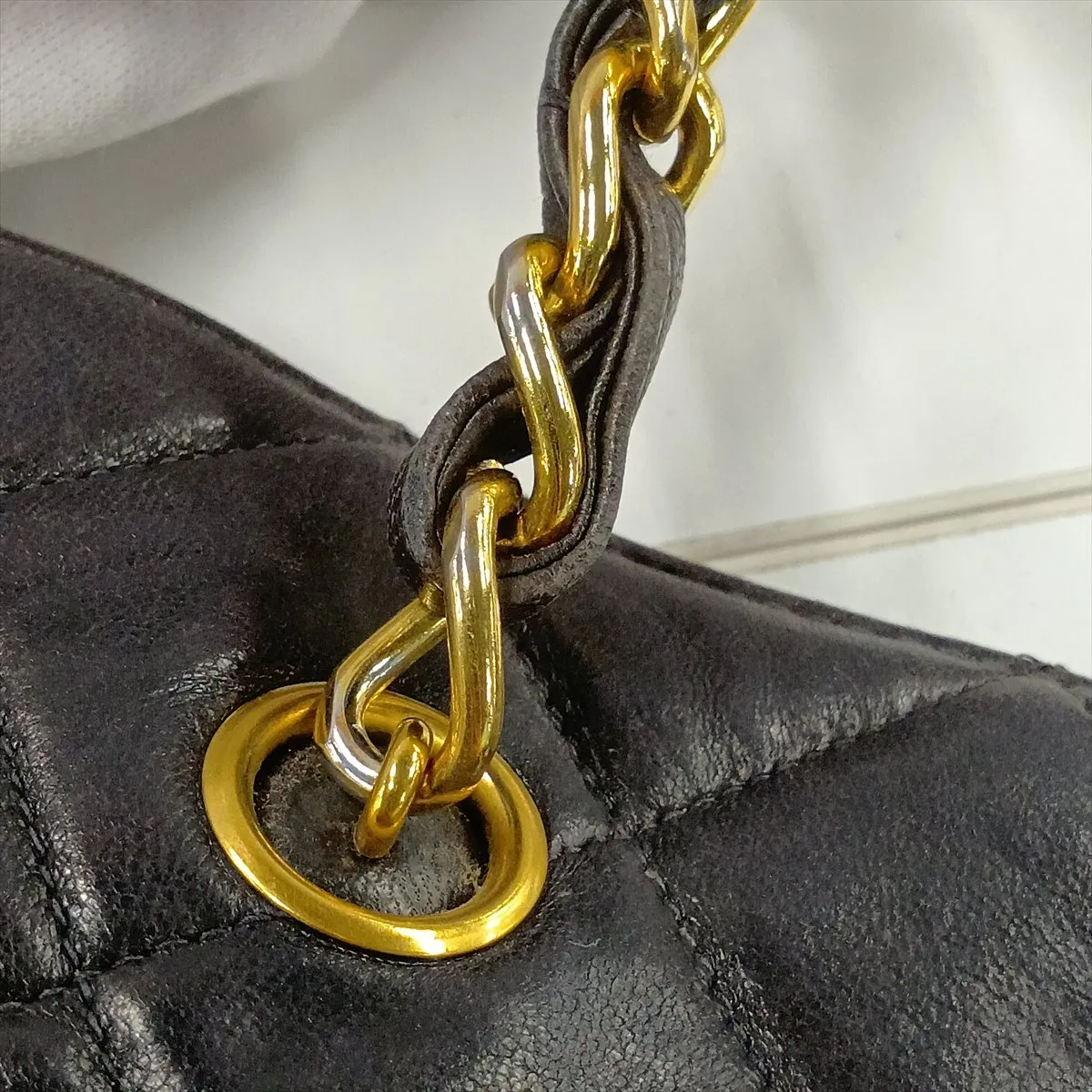 Matelassé Lambskin Chain Shoulder Bag, Black with Gold Hardware — view 14