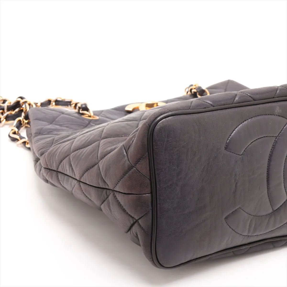 Matelassé Lambskin Chain Shoulder Bag, Black with Gold Hardware — view 4