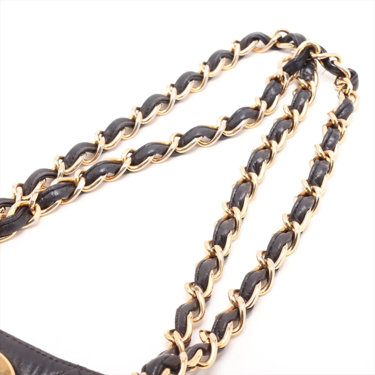 Matelassé Lambskin Chain Shoulder Bag, Black with Gold Hardware — view 5