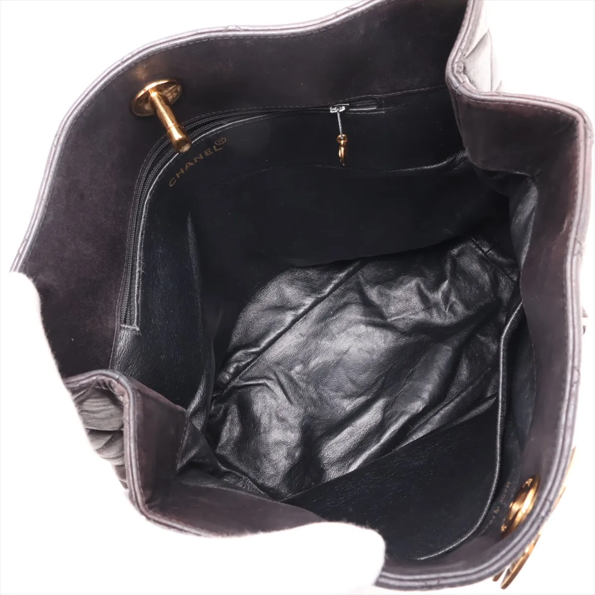 Matelassé Lambskin Chain Shoulder Bag, Black with Gold Hardware — view 6