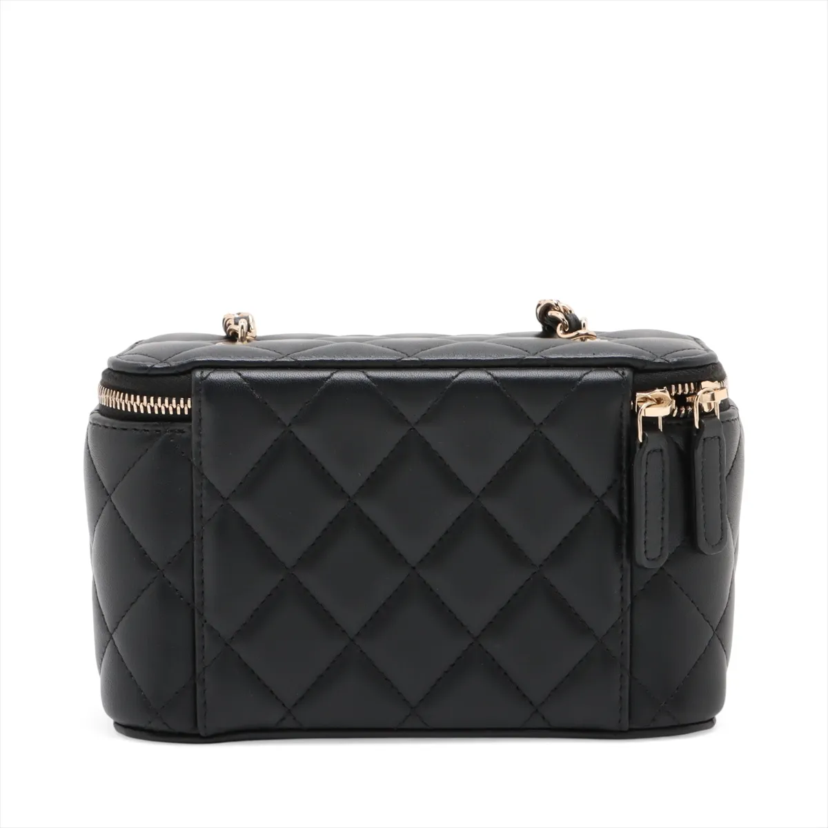 Matelasse Lambskin Chain Shoulder Bag Vanity Black Gold Hardware T5E0C651 Random Serial — view 2