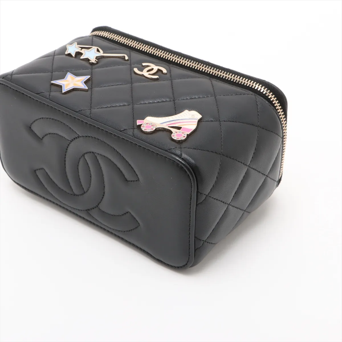 Matelasse Lambskin Chain Shoulder Bag Vanity Black Gold Hardware T5E0C651 Random Serial — view 3