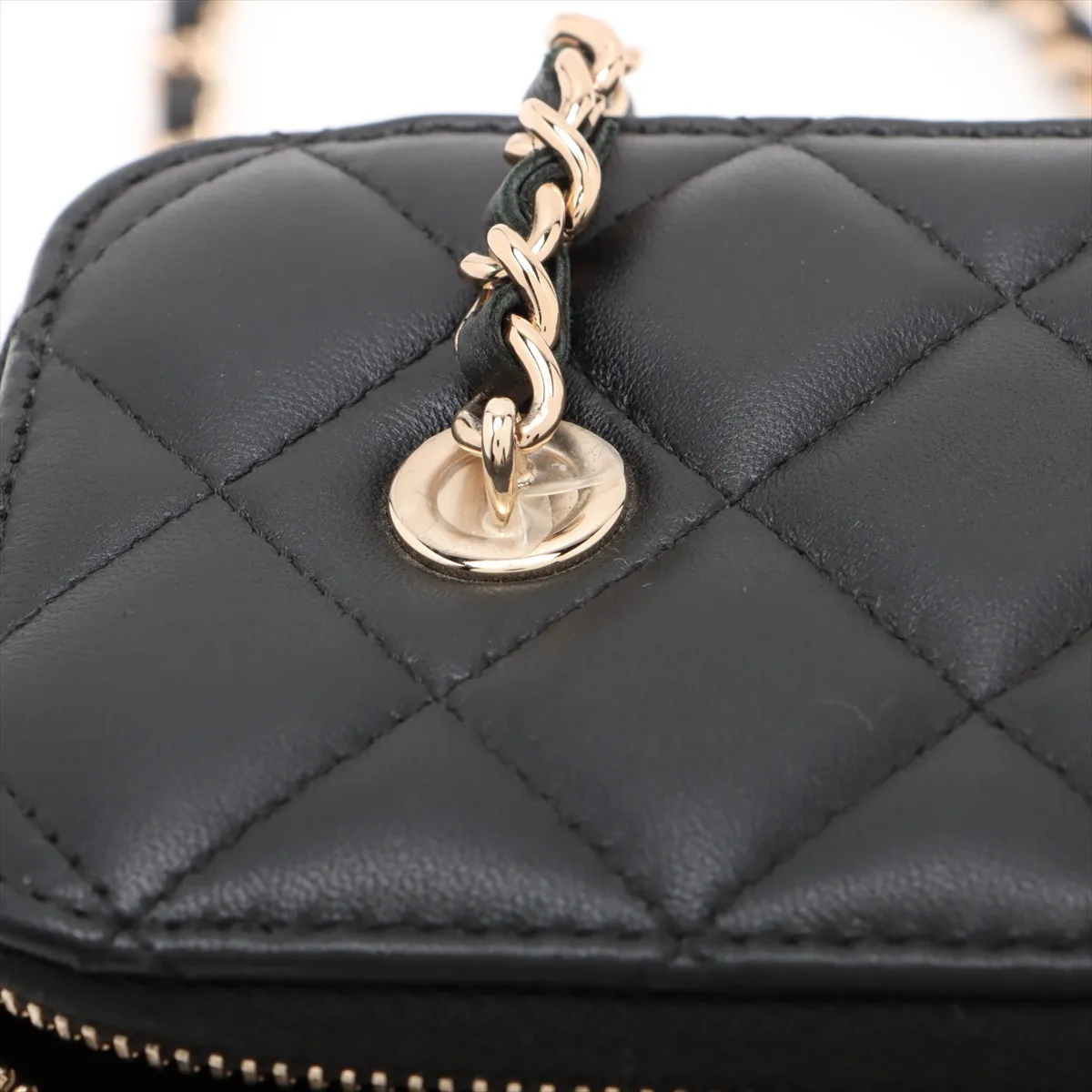 Matelasse Lambskin Chain Shoulder Bag Vanity Black Gold Hardware T5E0C651 Random Serial — view 8