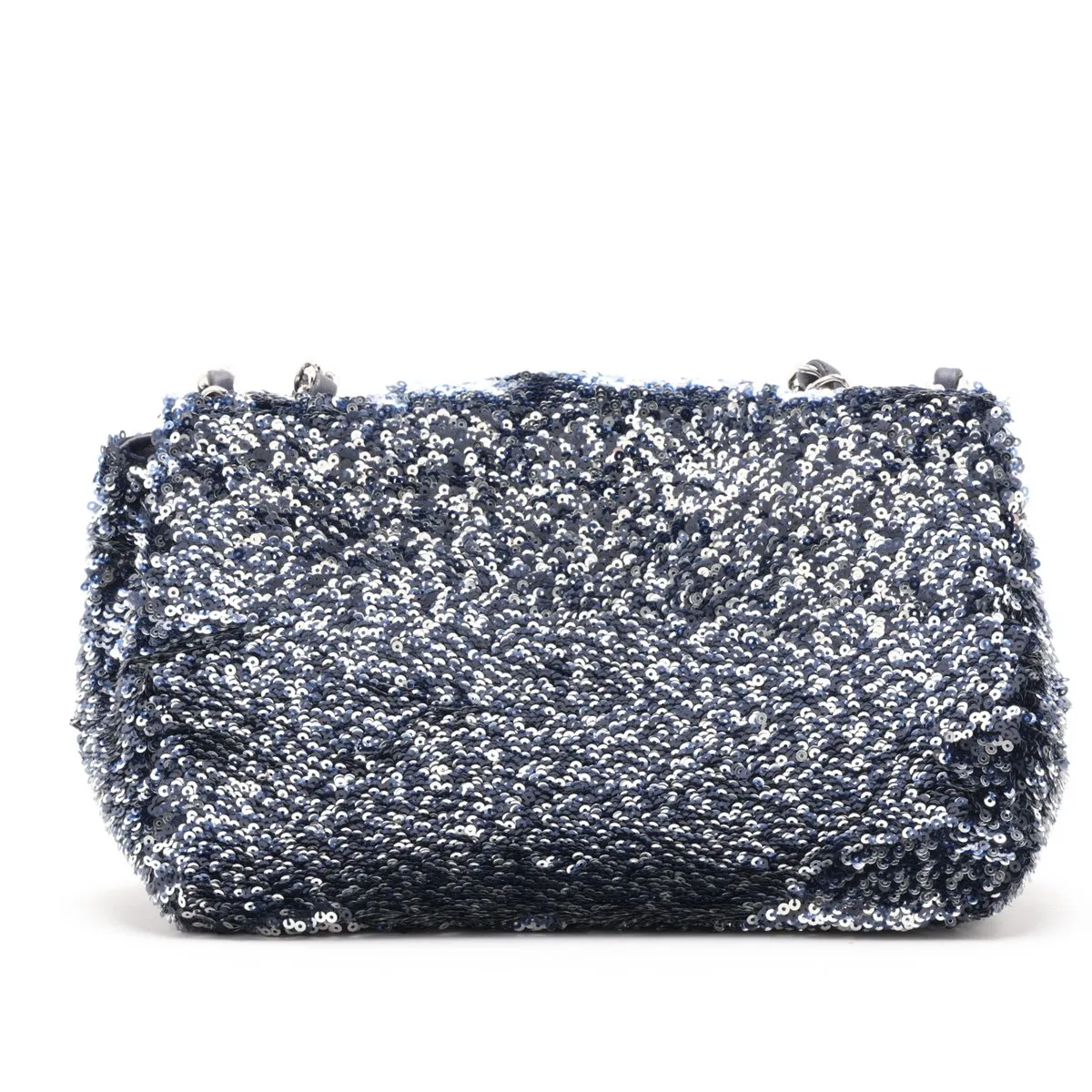 Coco Mark Sequin x Leather Single Flap Double Chain Bag, Blue, Silver Hardware, 21812712, Serial Number 21 — view 2