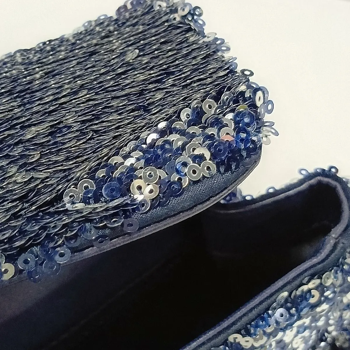 Coco Mark Sequin x Leather Single Flap Double Chain Bag, Blue, Silver Hardware, 21812712, Serial Number 21 — view 11