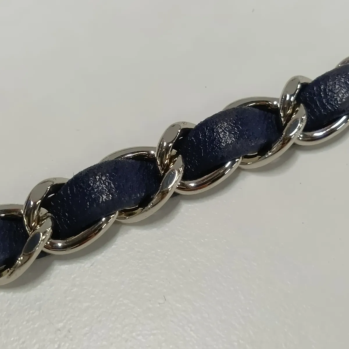 Coco Mark Sequin x Leather Single Flap Double Chain Bag, Blue, Silver Hardware, 21812712, Serial Number 21 — view 12