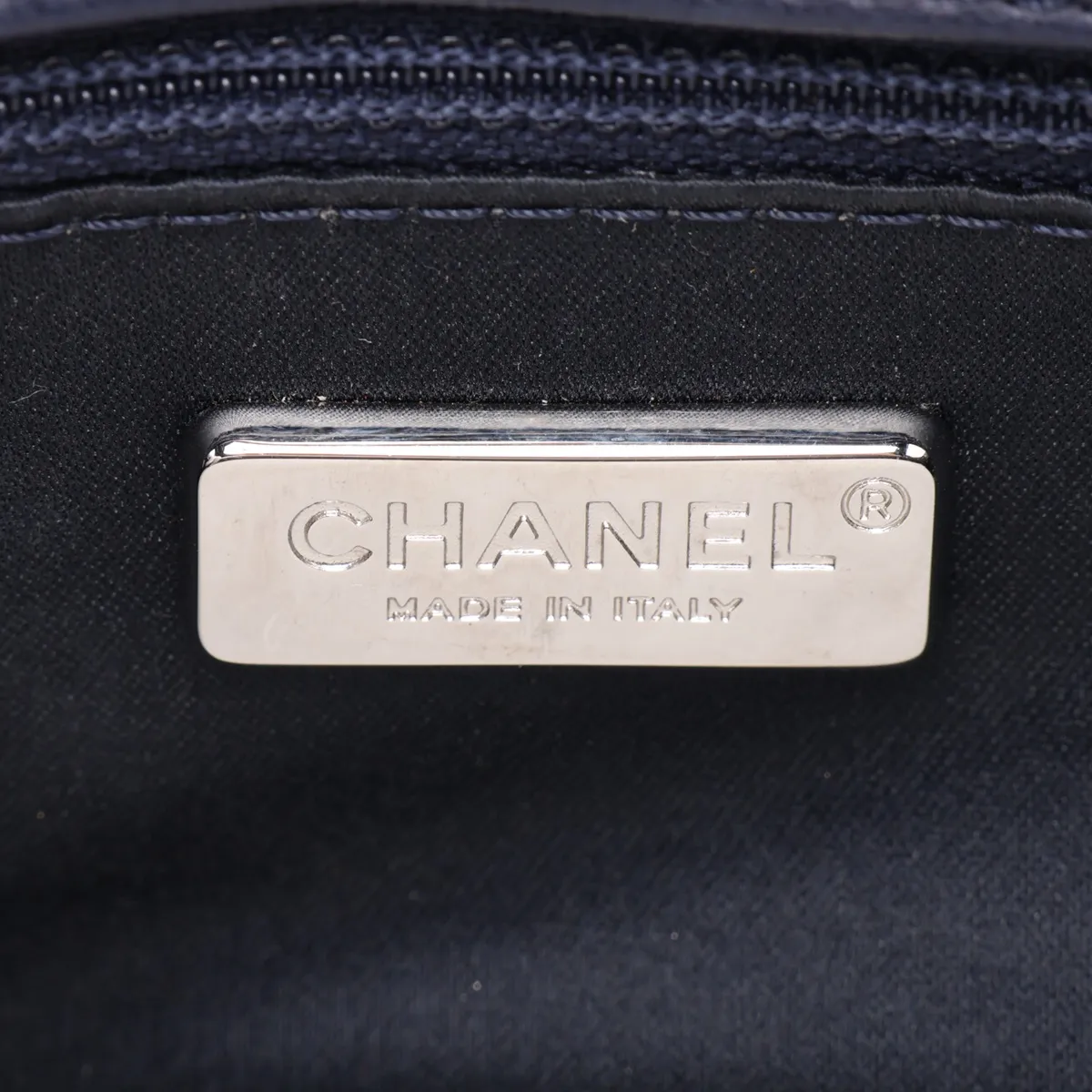 Coco Mark Sequin x Leather Single Flap Double Chain Bag, Blue, Silver Hardware, 21812712, Serial Number 21 — view 9