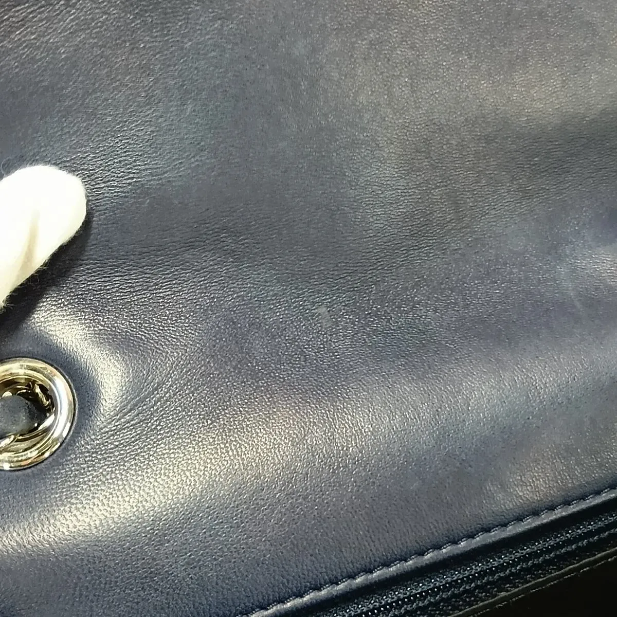 Coco Mark Sequin x Leather Single Flap Double Chain Bag, Blue, Silver Hardware, 21812712, Serial Number 21 — view 10