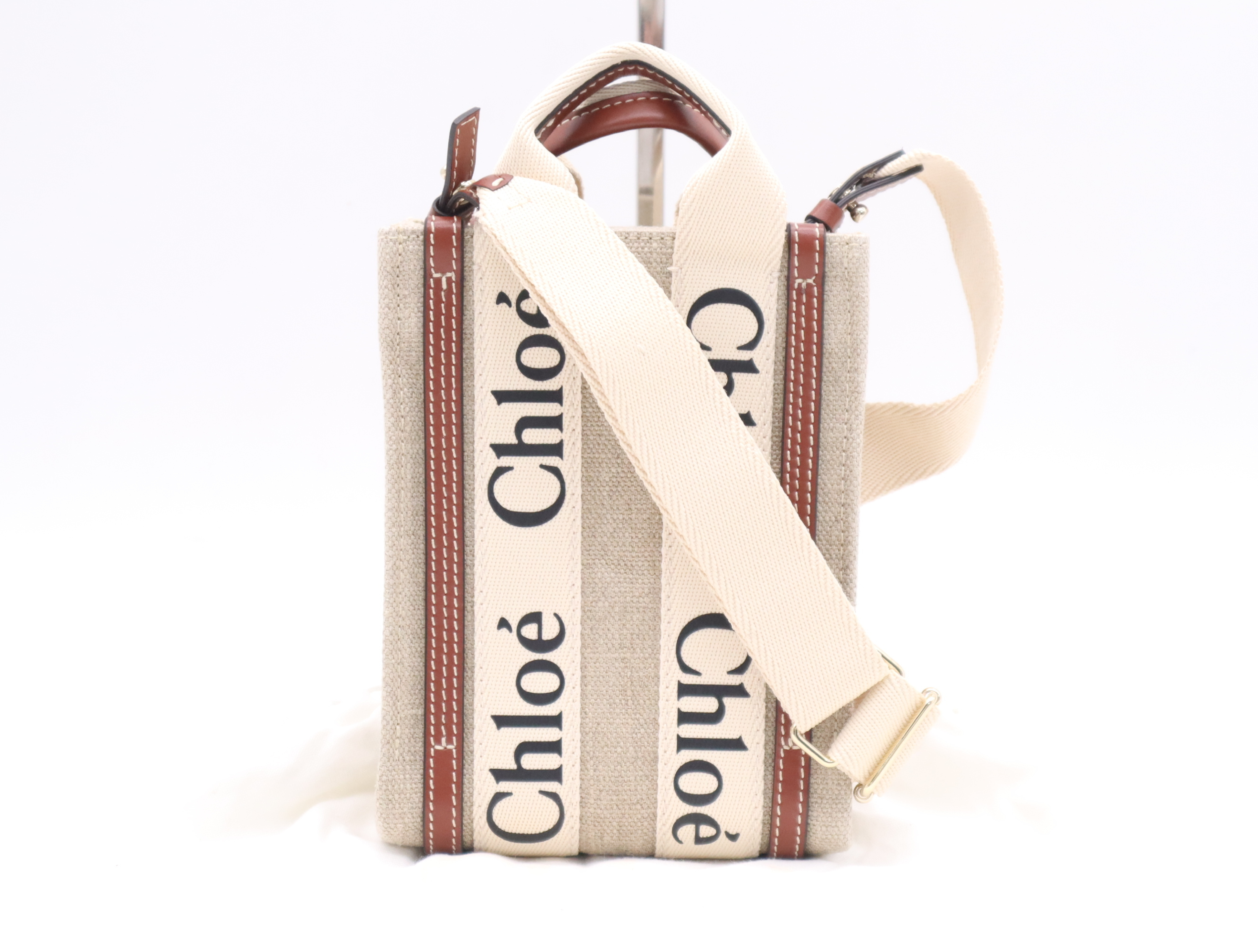 CHC24AP243 I26 Woody North-South Handbag, Beige, Gold Hardware, with Shoulder Strap and Dust Bag.