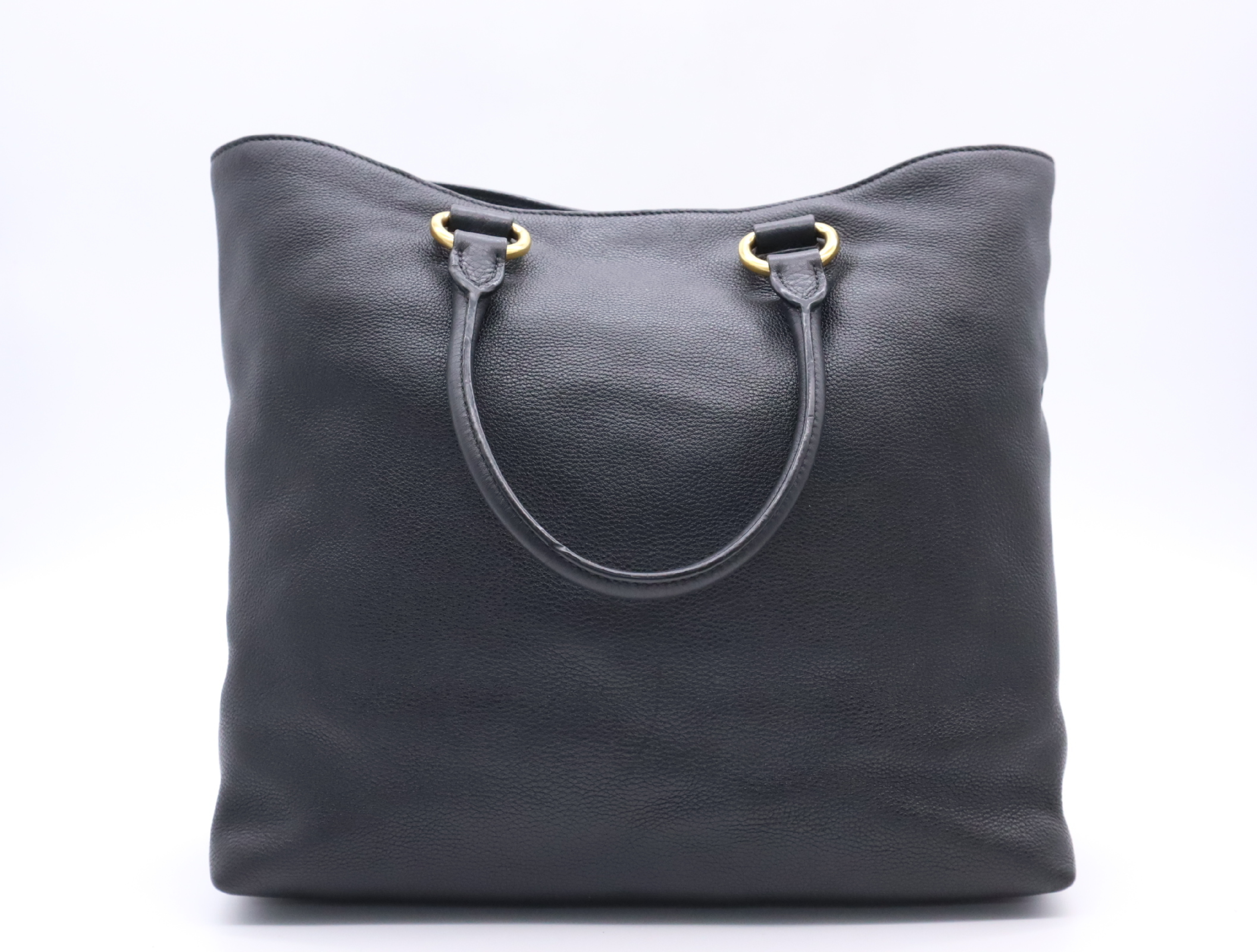 1BG865 Leather Tote Bag, Black with Gold Hardware, Includes Shoulder Strap, Name Tag, Card, and Dust Bag. — view 2