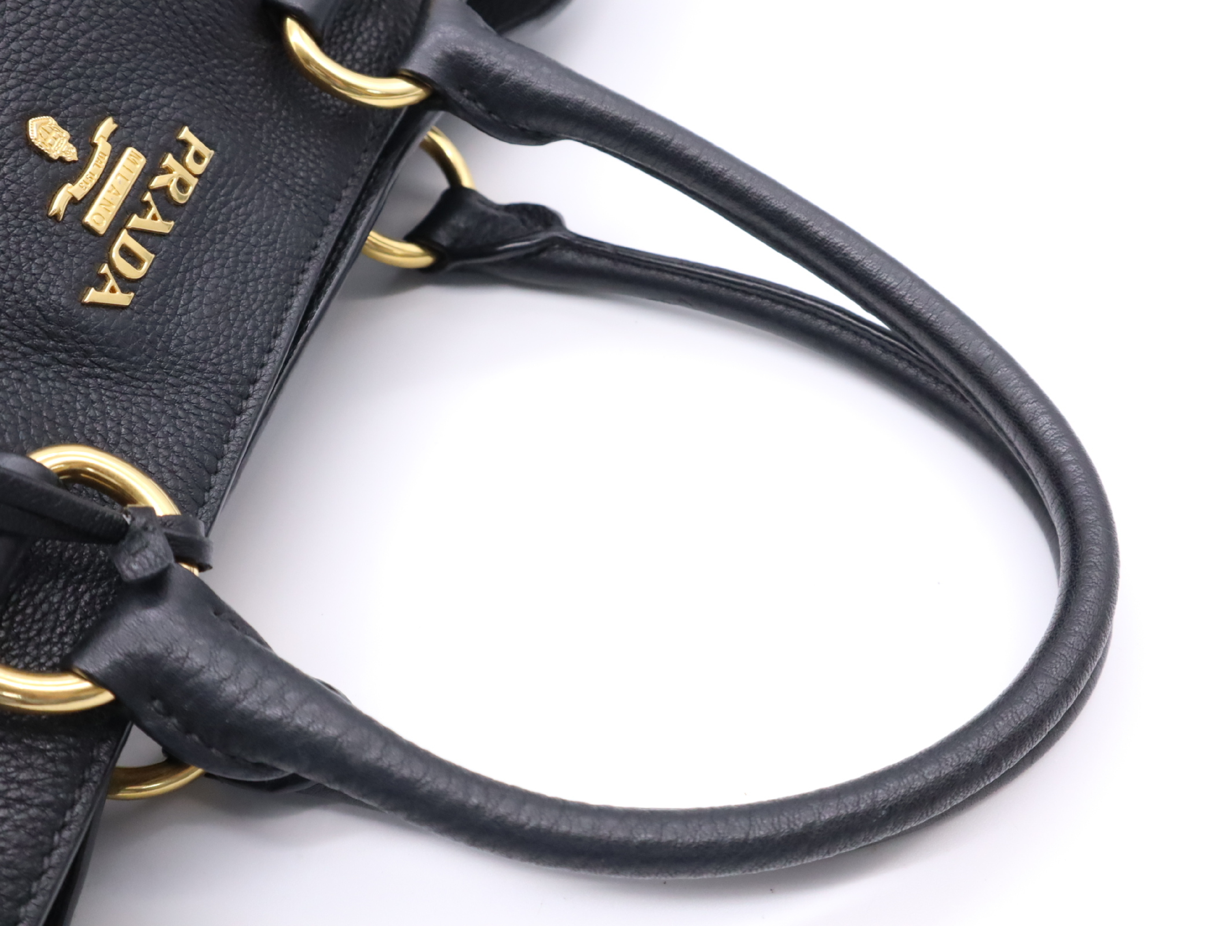 1BG865 Leather Tote Bag, Black with Gold Hardware, Includes Shoulder Strap, Name Tag, Card, and Dust Bag. — view 12