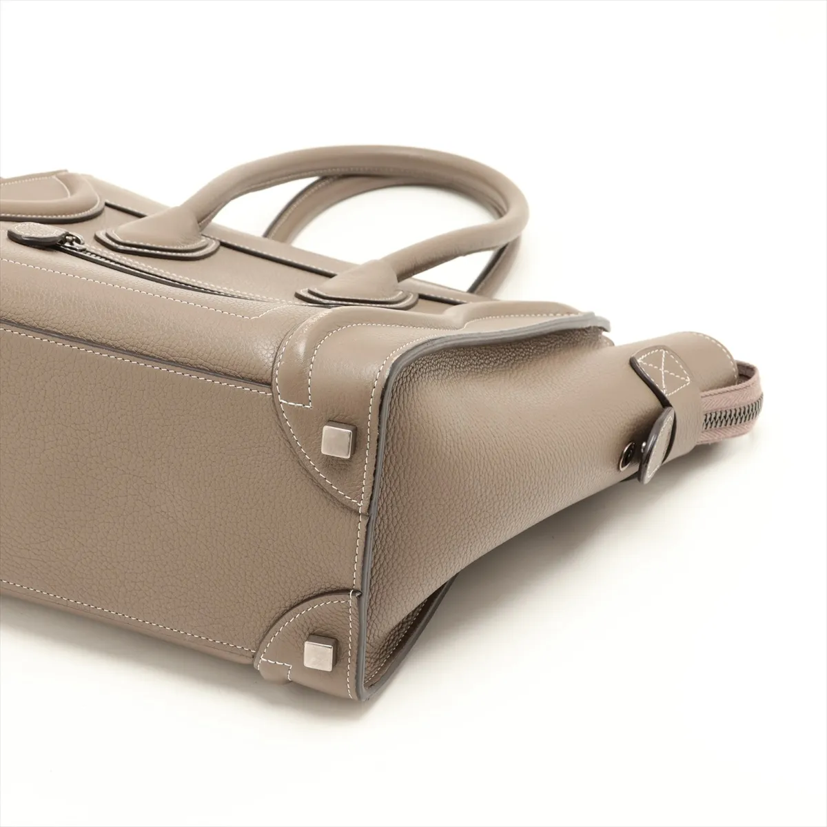 Luggage Micro Shopper Leather Handbag, Greige — view 3