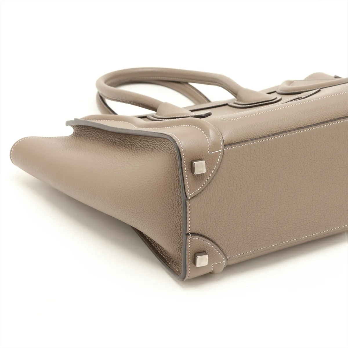 Luggage Micro Shopper Leather Handbag, Greige — view 4
